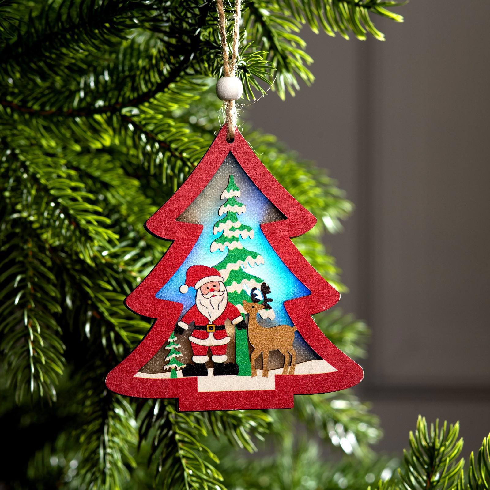 Изображение товара Елочная игрушка Красная елочка с дедом морозом Luazon lighting 6117359 1.5 см х 11 см красный