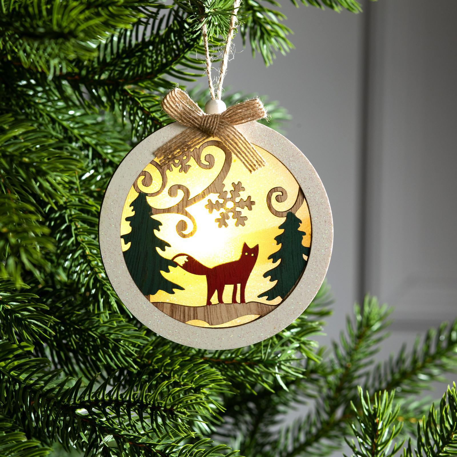 Изображение товара Елочная игрушка Шар с лисенком Luazon lighting 6117338 2 см х 10 см бежевый