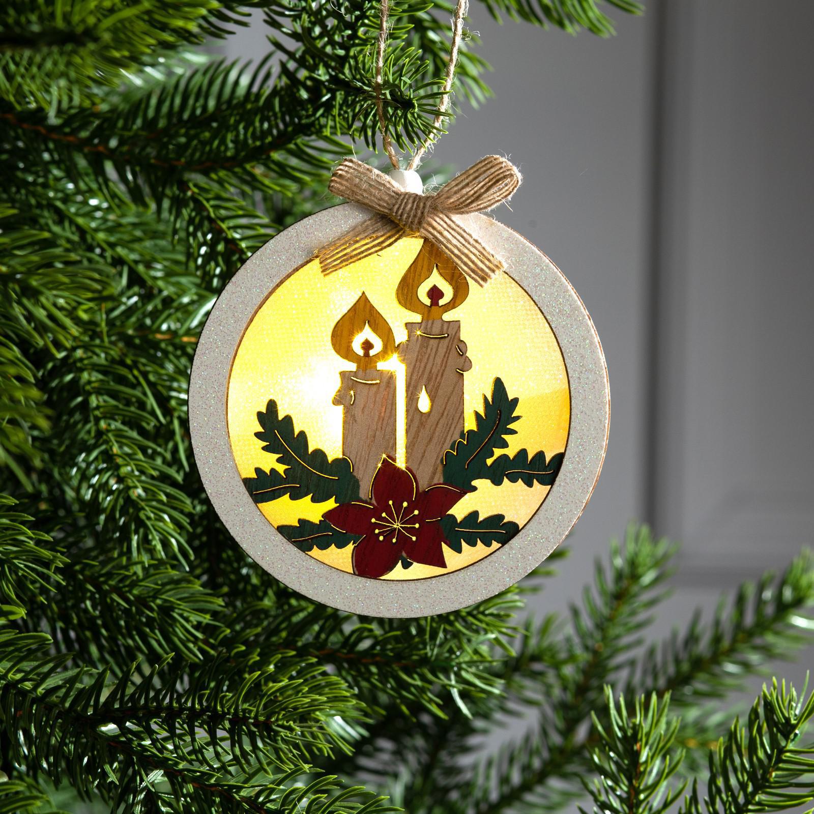 Изображение товара Елочная игрушка Шар со свечками Luazon lighting 6117337 бежевый светящийся декор