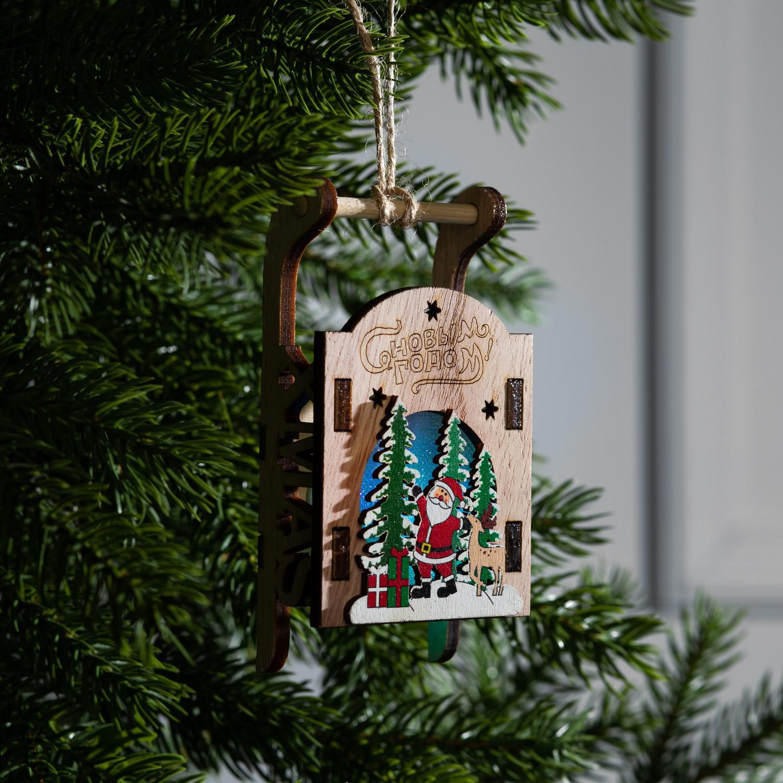 Изображение товара Елочная игрушка Саня с дедом морозом световая бежевый 4х12 см Luazon lighting