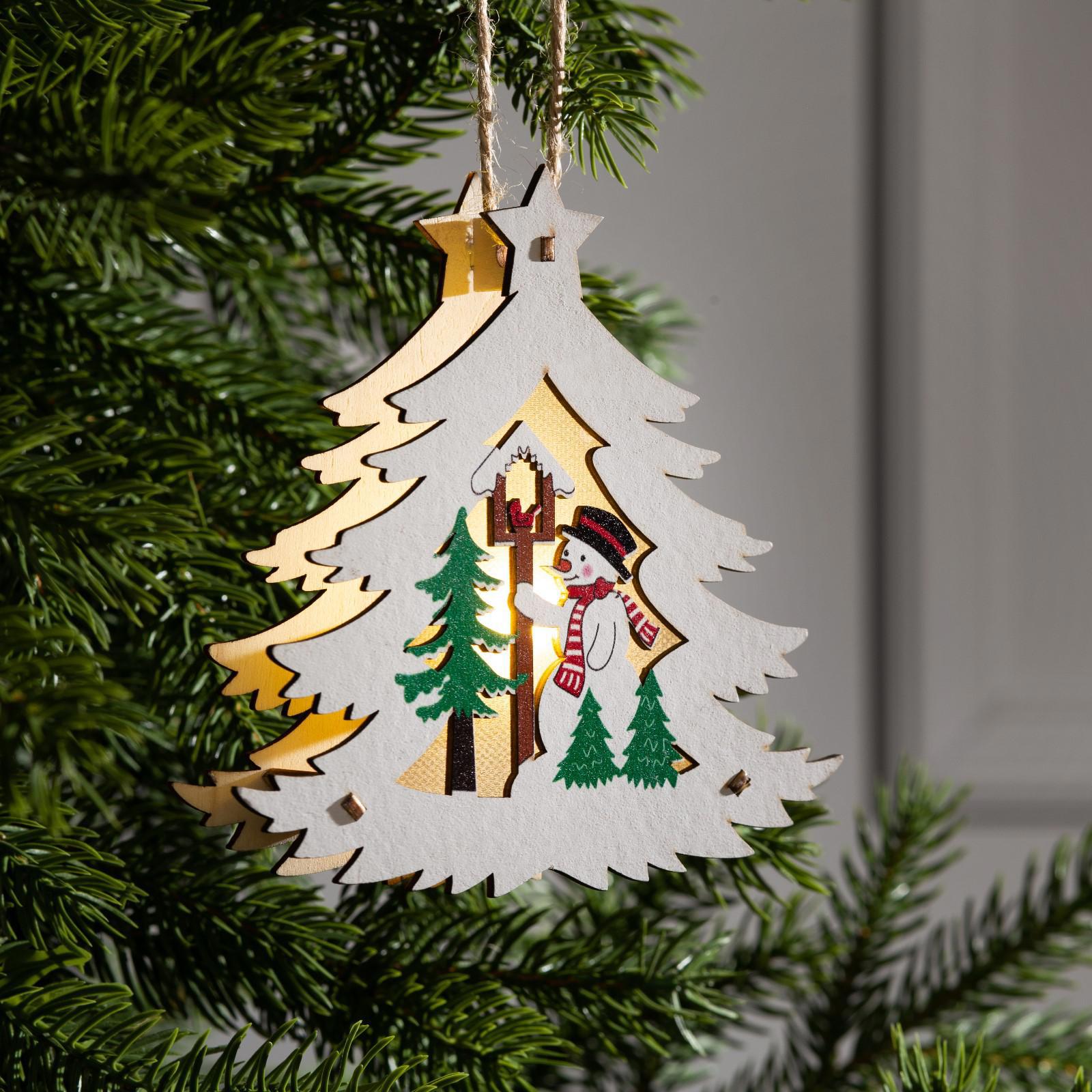 Изображение товара Елочная игрушка Елочка со снеговиком Luazon lighting 6117340 2 см х 11 см бежевый