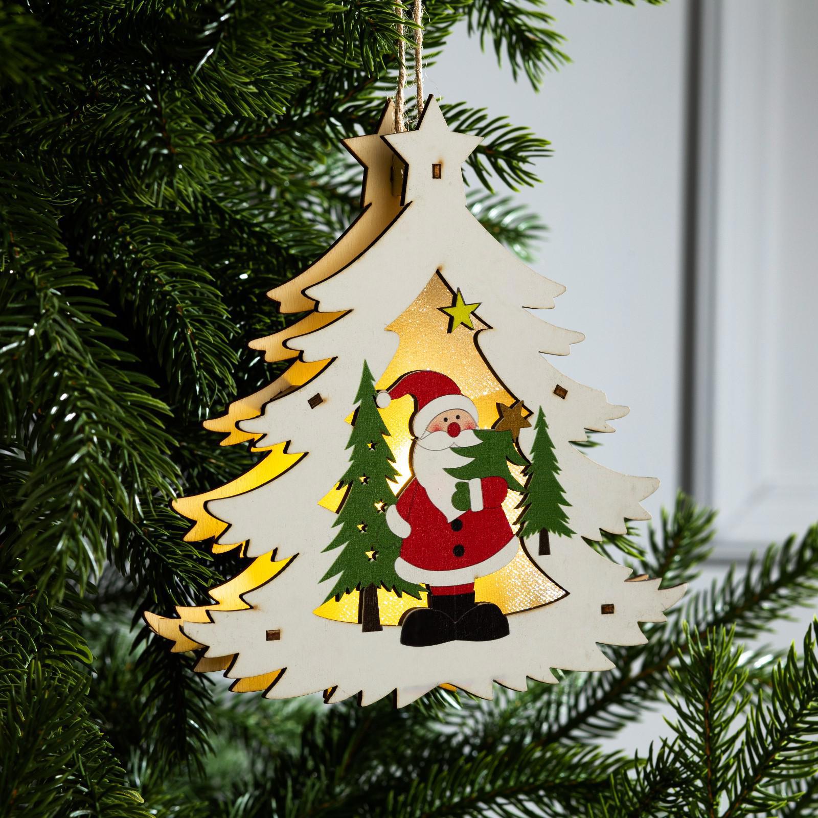 Изображение товара Елочная игрушка Елочка с дедом морозом световая 17 см бежевый Luazon lighting 6117342