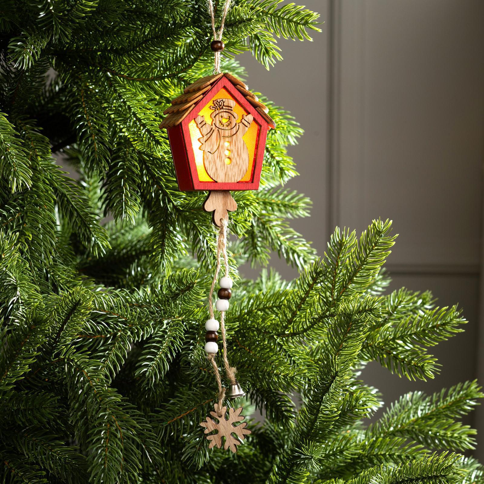 Изображение товара Елочная игрушка Домик со снеговиком Luazon lighting 6117345 4 см х 8 см красный