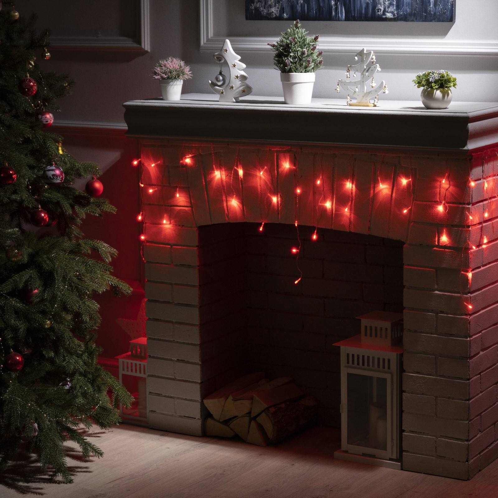 Изображение товара Электрогирлянда комнатная Luazon lighting 3556835 бахрома 1.8x1.8 м 48 ламп красный 8 режимов работы