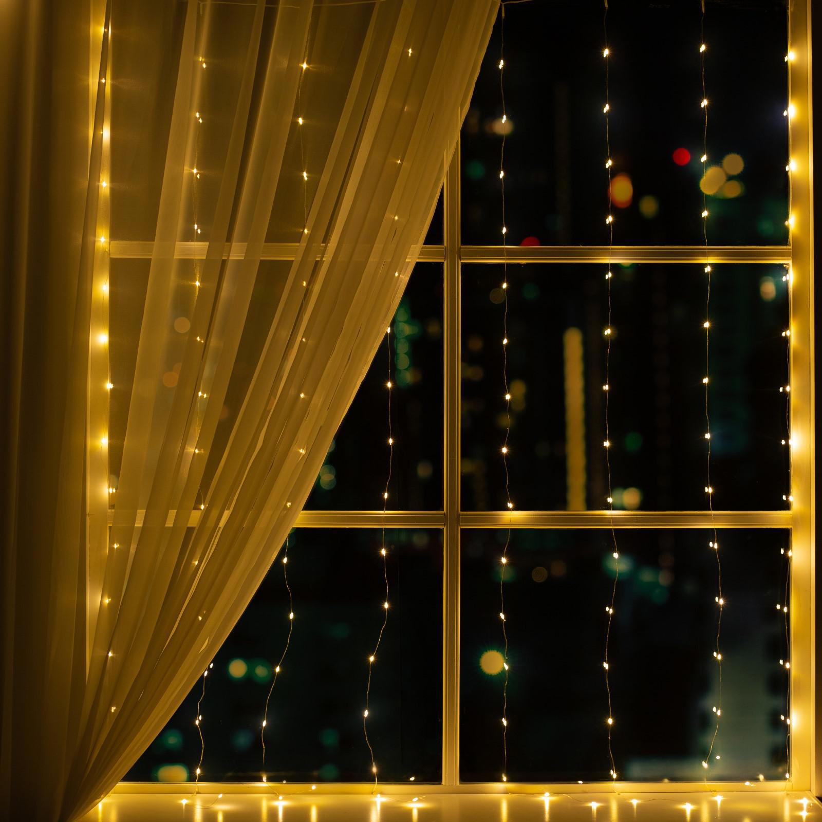 Изображение товара Электрогирлянда универсальная Luazon lighting 5206147 занавес 1.6x1.6 м 160 ламп теплый белый 8 режимов работы