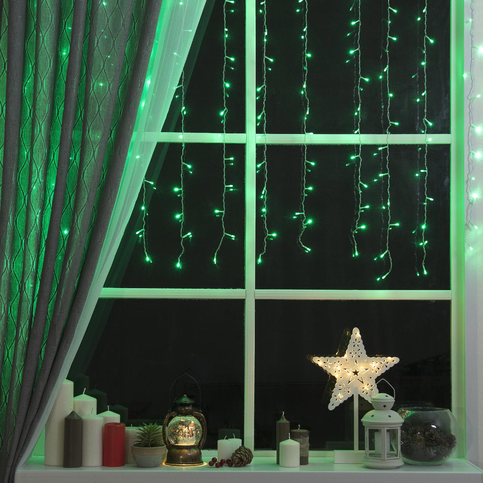 Изображение товара Электрогирлянда занавес 1.5x1.5 м 180 LED зеленый 8 режимов работы