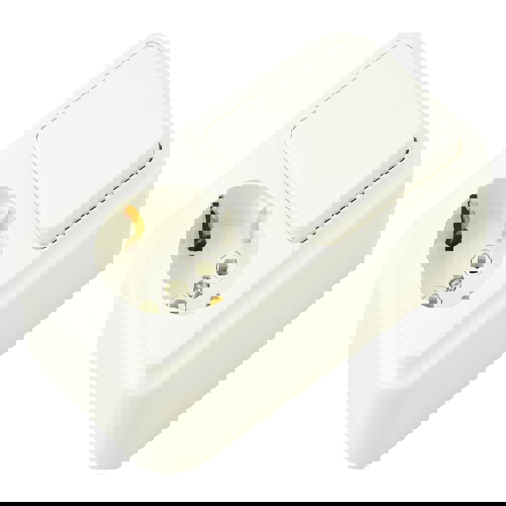 Изображение товара Блок выключатель с розеткой накладной BYLECTRICA Пралеска В-РЦ-527 1 клавиша с заземлением бежевый