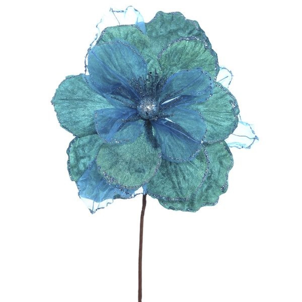 Изображение товара Новогоднее украшение Цветок искусственный 30x38x30 см голубой