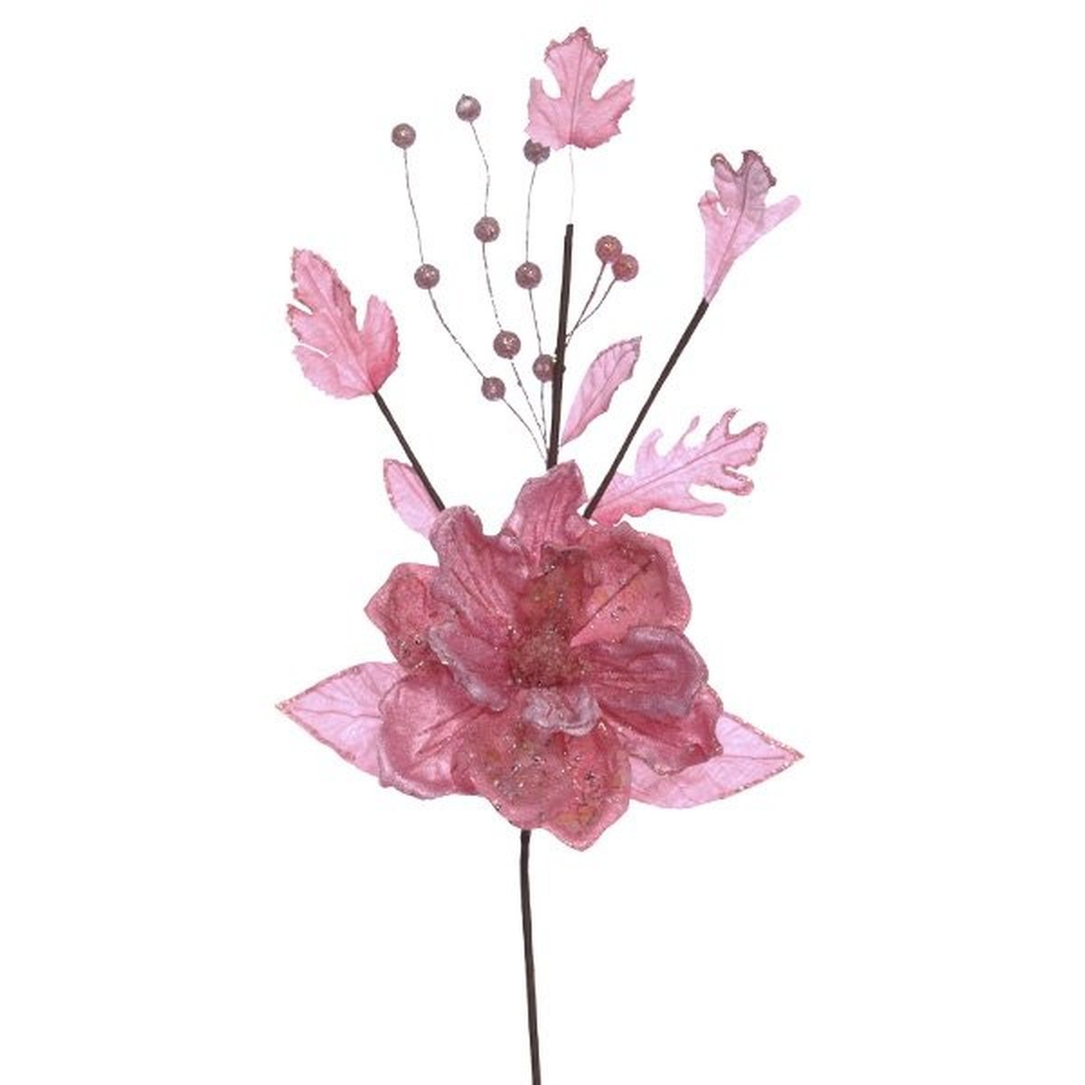 Изображение товара Новогоднее украшение Магнолия 10x65x21 см розовый искусственный цветок