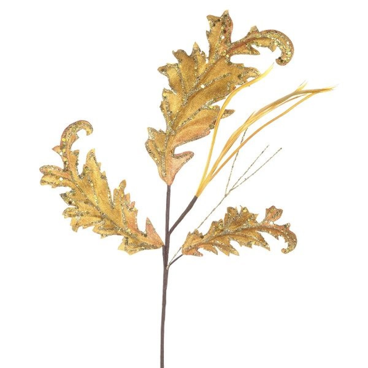 Изображение товара Новогоднее украшение Ветка 3x45x26 см золотой с мерцающими листьями