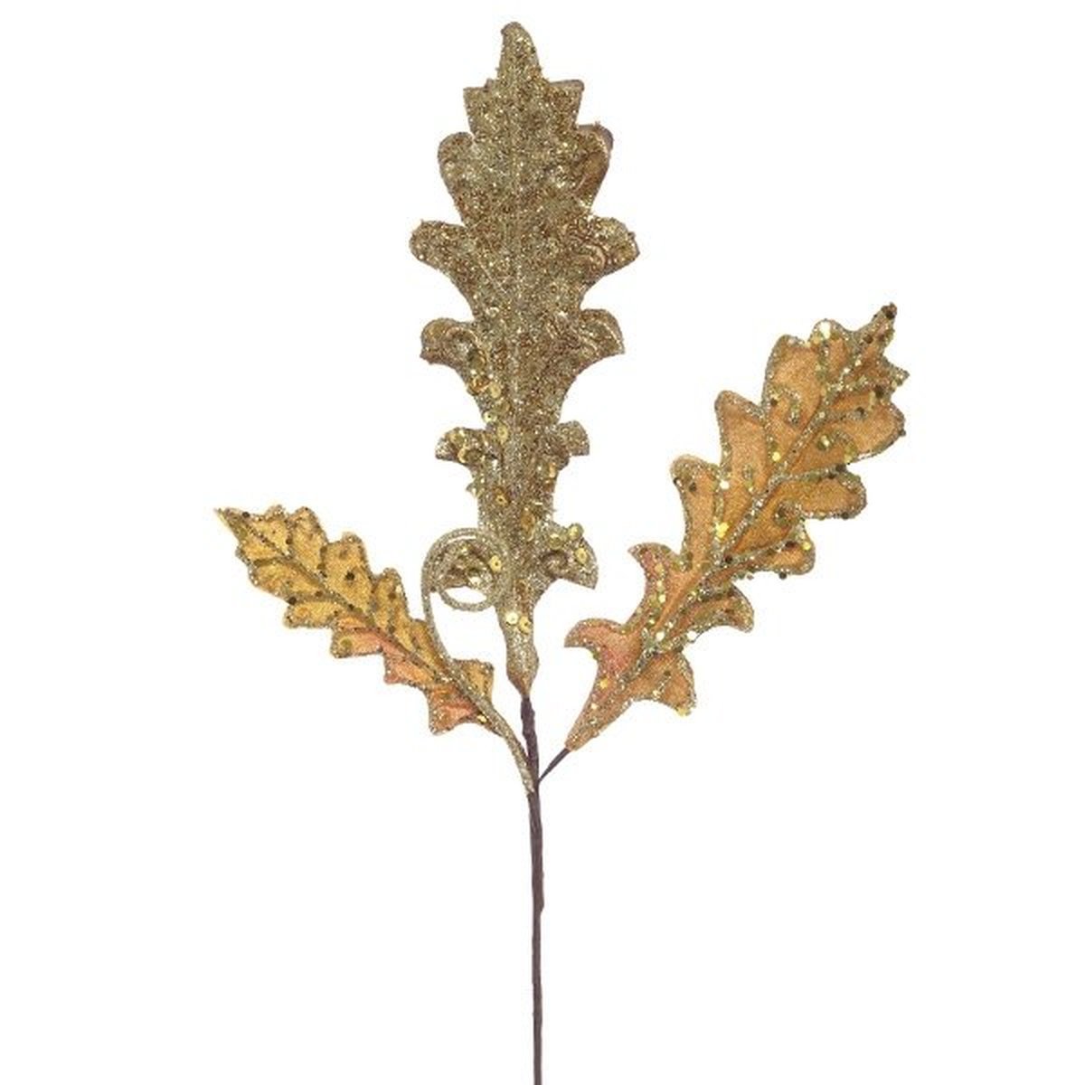 Изображение товара Золотая ветка новогоднего украшения 52x35 см с мерцающими листьями