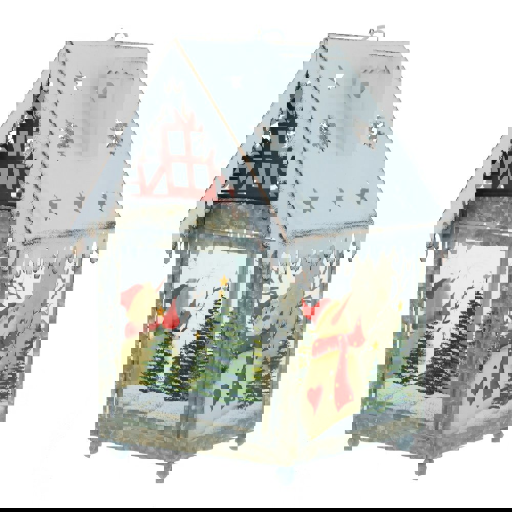 Изображение товара Новогоднее украшение Домик 22x33x23 см белый с подсвечником и деколью