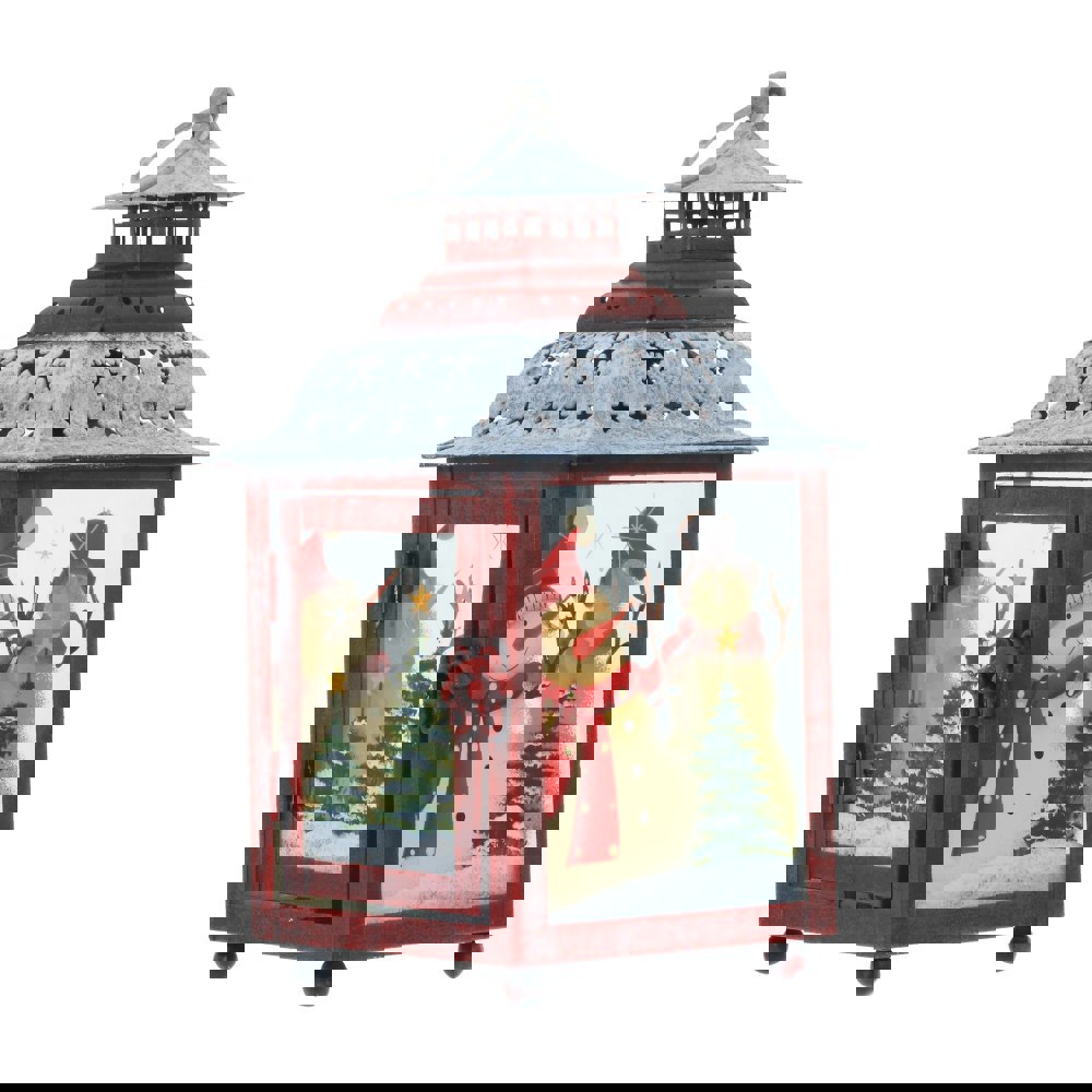 Изображение товара Новогоднее украшение Фонарик с деколью и ажурной крышкой 13x26x13 см бордовое