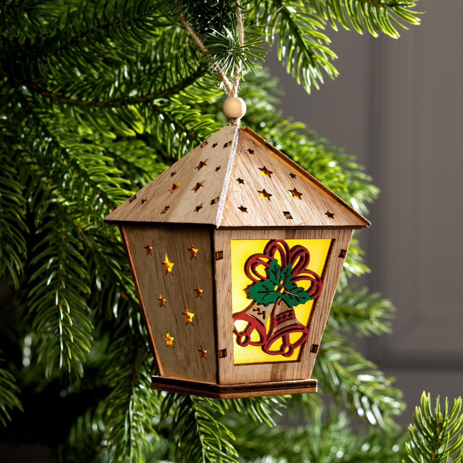 Изображение товара Елочная игрушка Фонарь с колокольчиками Luazon lighting 8 см бежевый