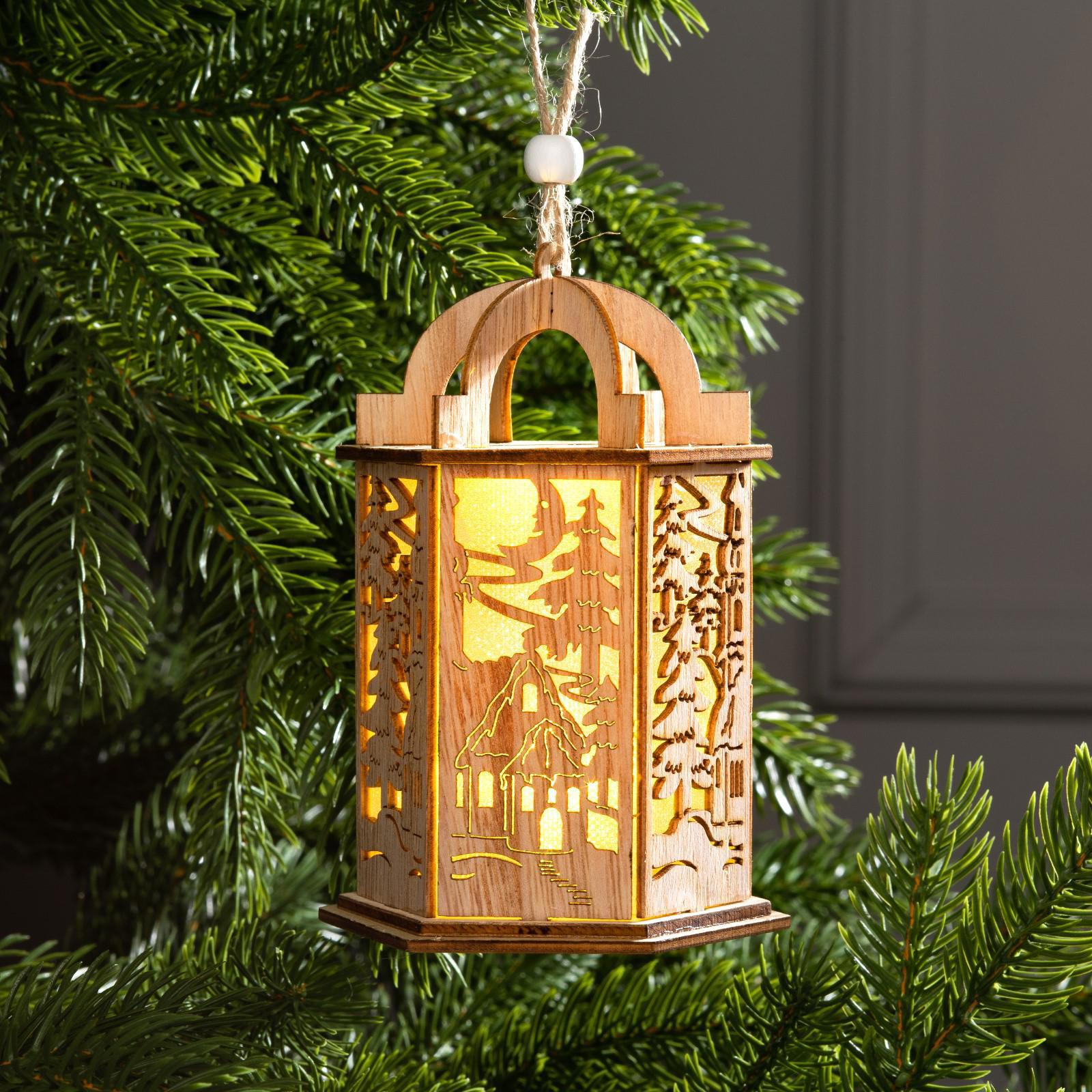 Изображение товара Елочная игрушка Фонарь с домиком Luazon lighting 6117306 9 см х 9 см бежевый