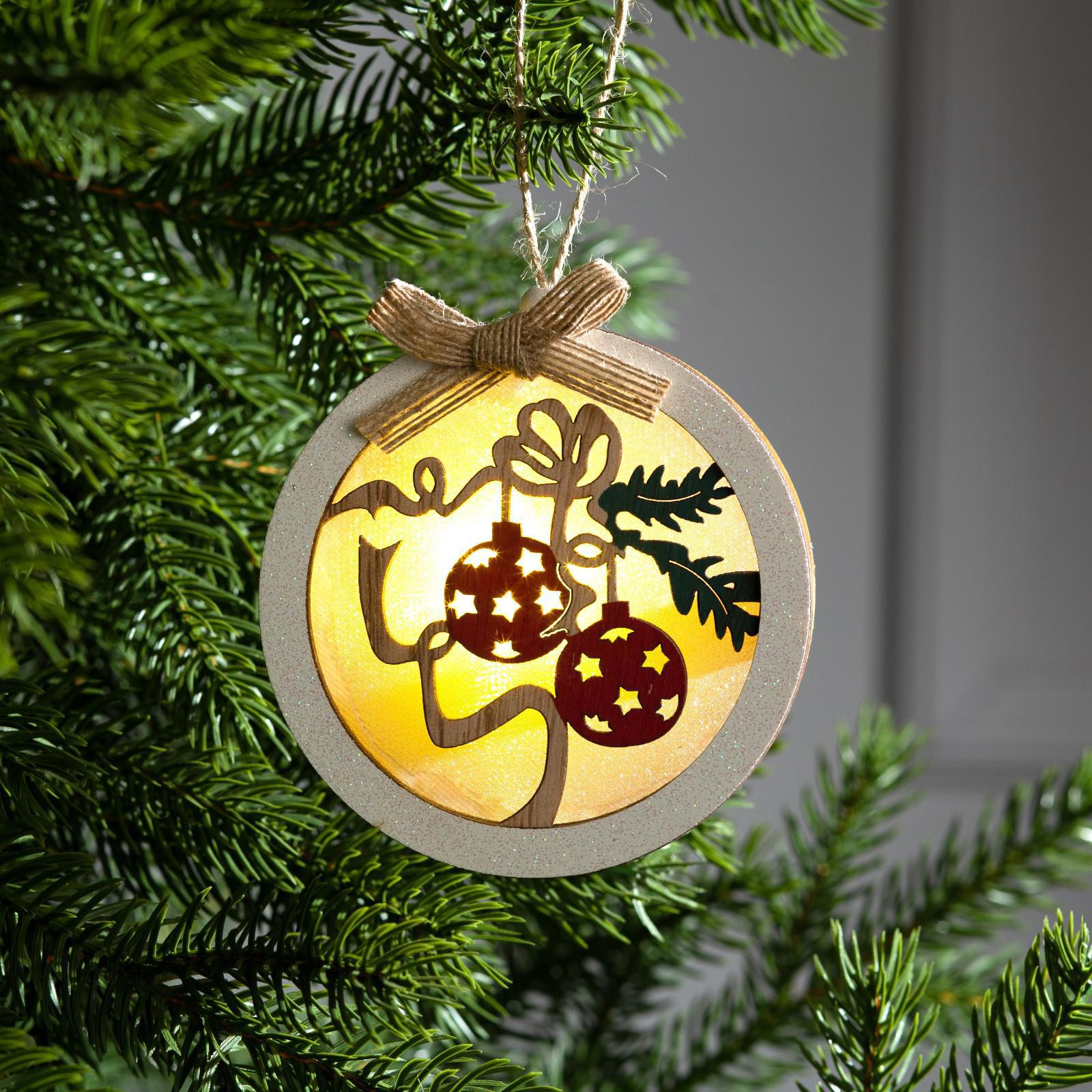 Изображение товара Елочная игрушка Шар с веткой Luazon lighting 6117336 светящаяся 2x10 см бежевый