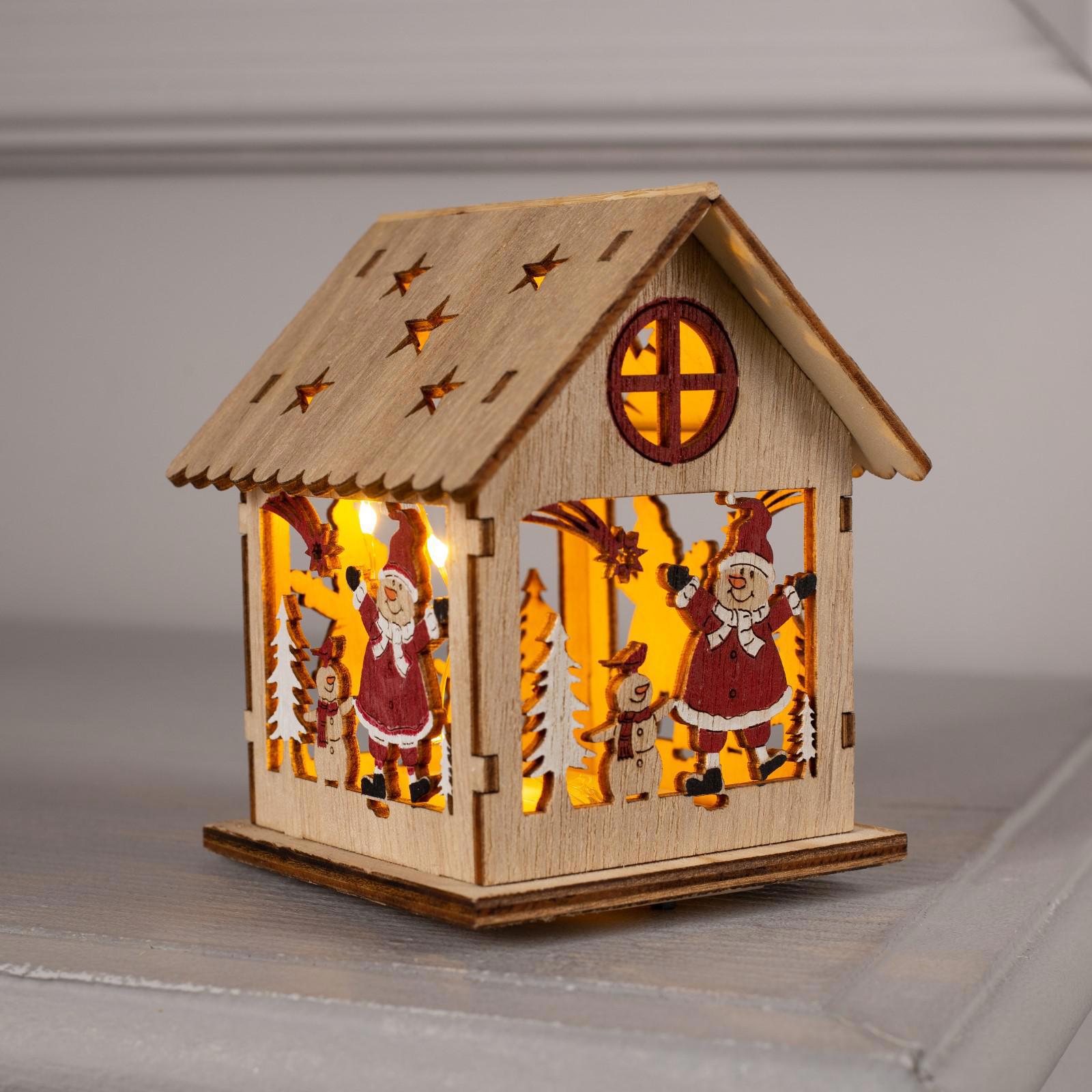 Изображение товара Елочная игрушка Домик со снеговиком Luazon lighting 5231812 световая 7.5x9 см бежевый