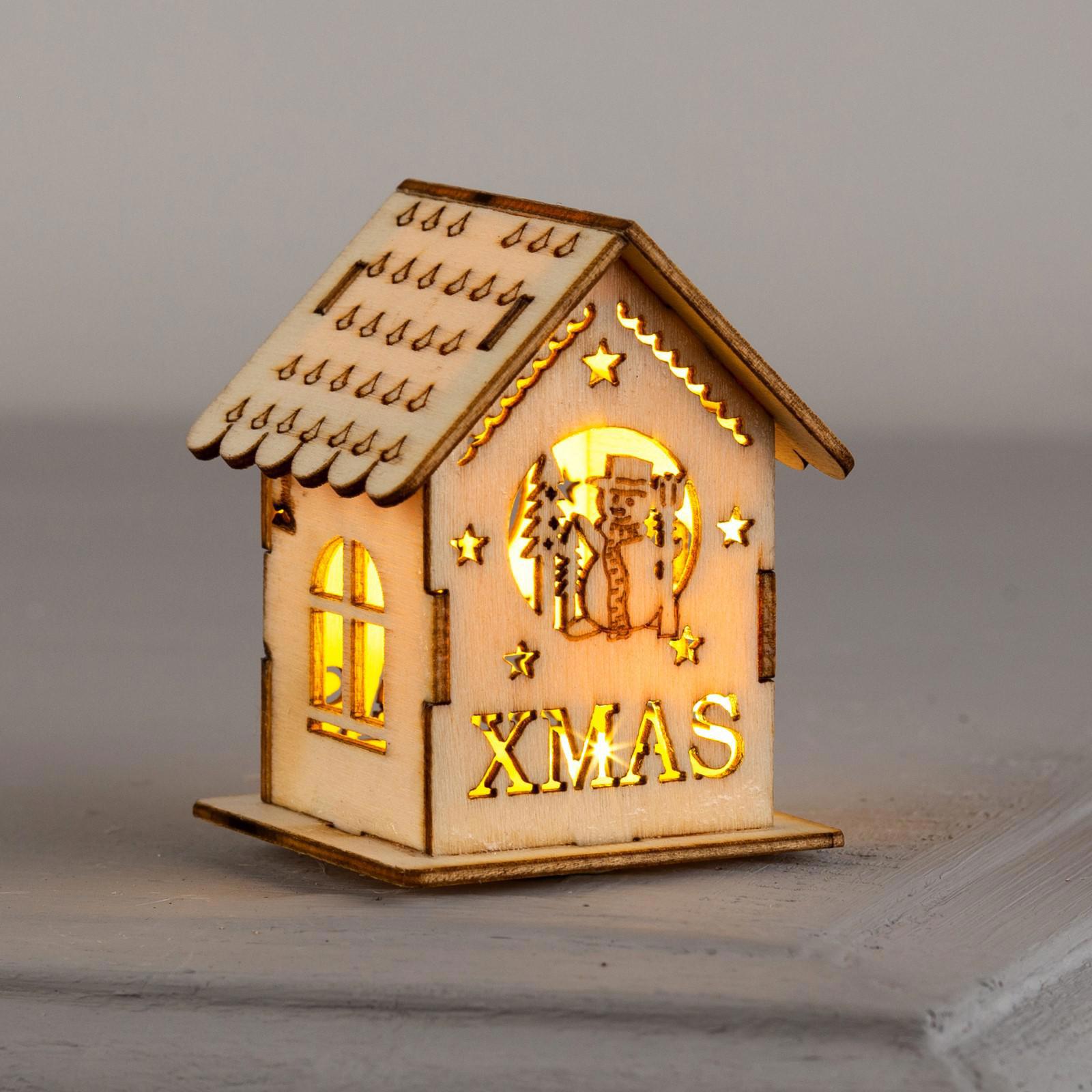 Изображение товара Елочная игрушка Домик со снеговиком Luazon lighting 6117272 4.5 см х 4.5 см бежевый