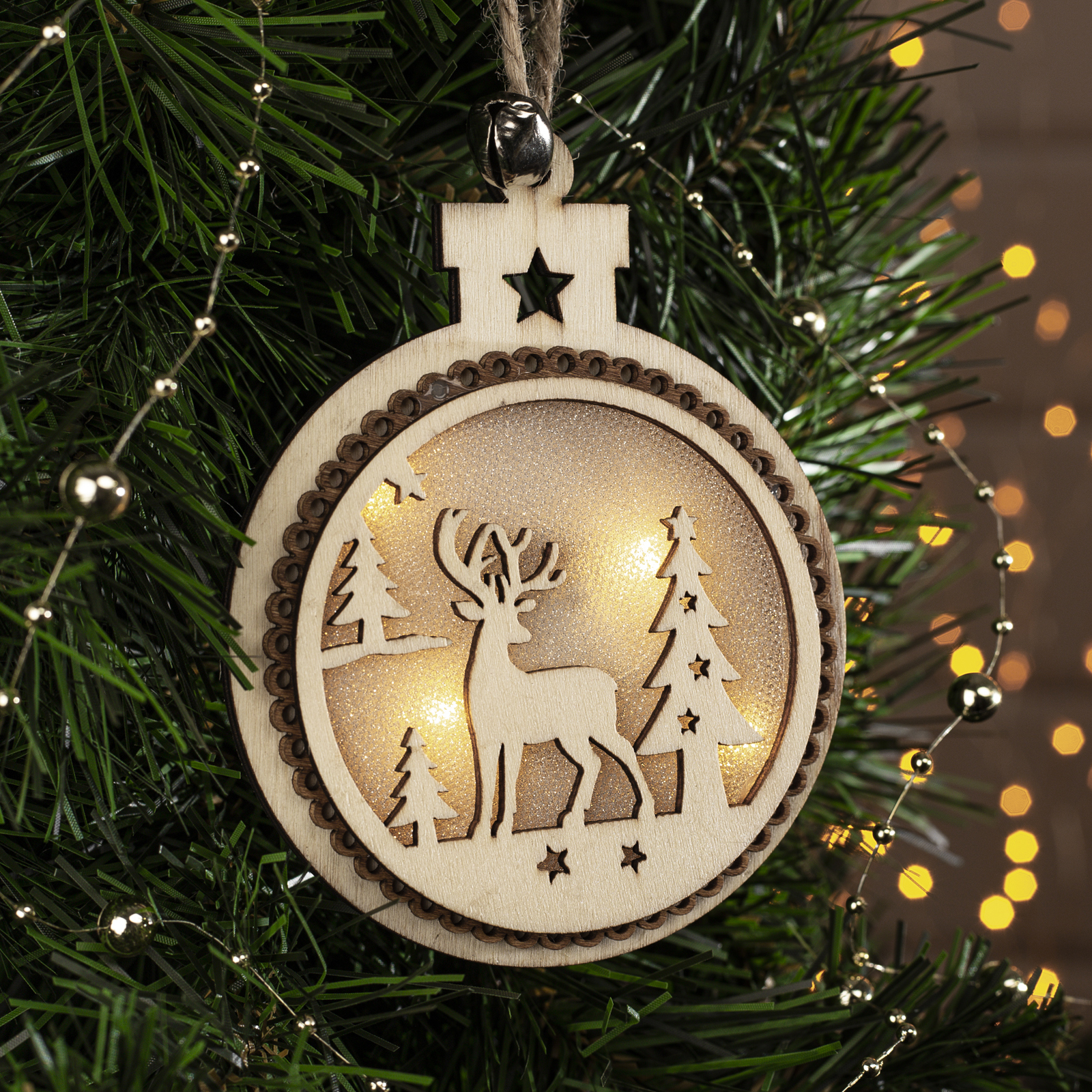 Изображение товара Елочная игрушка Fnb-079 Luazon lighting оленя бежевый светодиодная 11.5 см