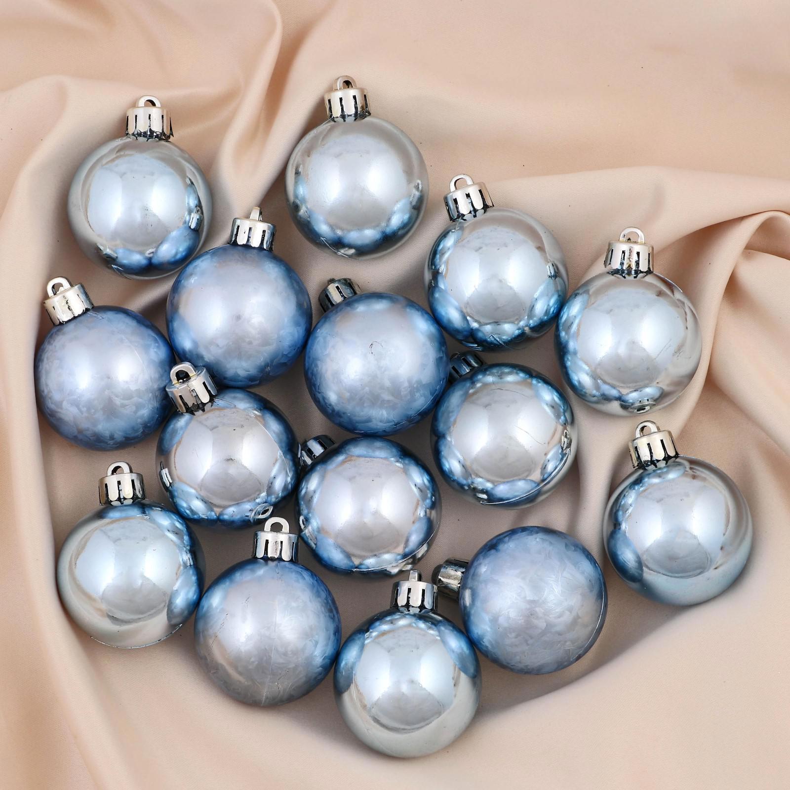 Изображение товара Набор елочных шаров Зимнее волшебство Морозный туман 4 см 24 шт пластиковый синій