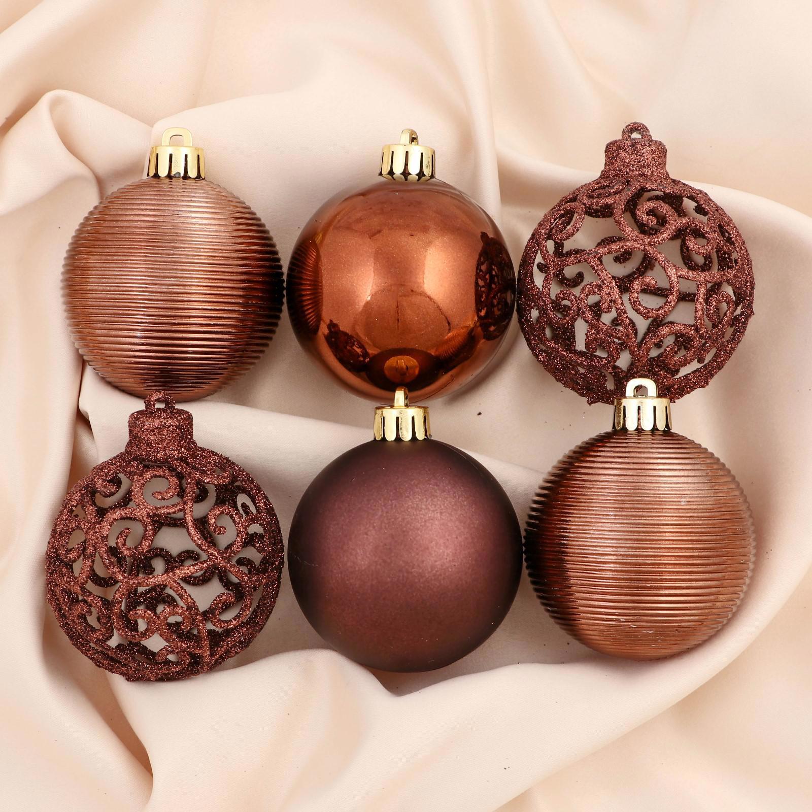 Изображение товара Набор елочных шаров Зимнее волшебство Ажурный блеск 6 см 16 шт коричневый