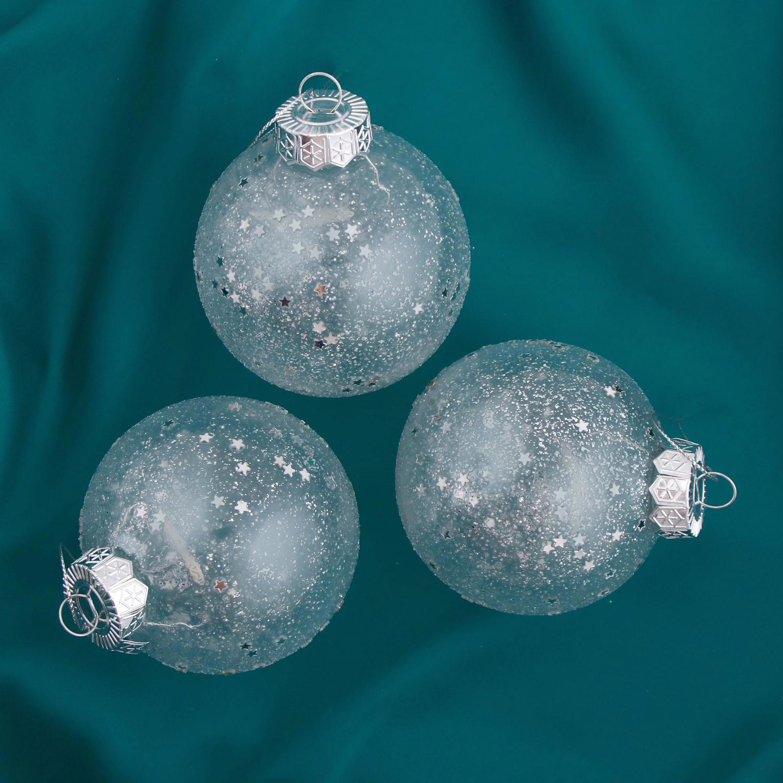 Изображение товара Набор елочных шаров Зимнее волшебство 4962660 Звёздная даль 8 см пластик серый/серебристый 3 шт