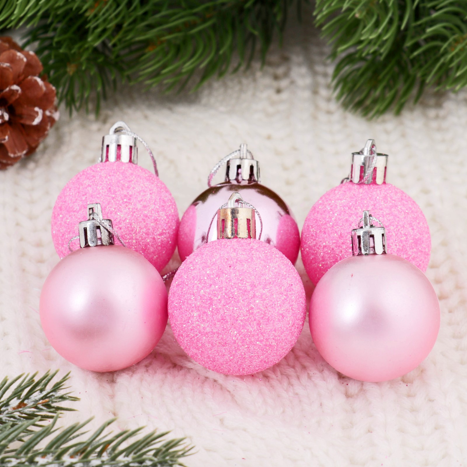Изображение товара Набор елочных шаров Зимнее волшебство 1023306 Перелив ассорти 4 см пластик розовый 12 шт