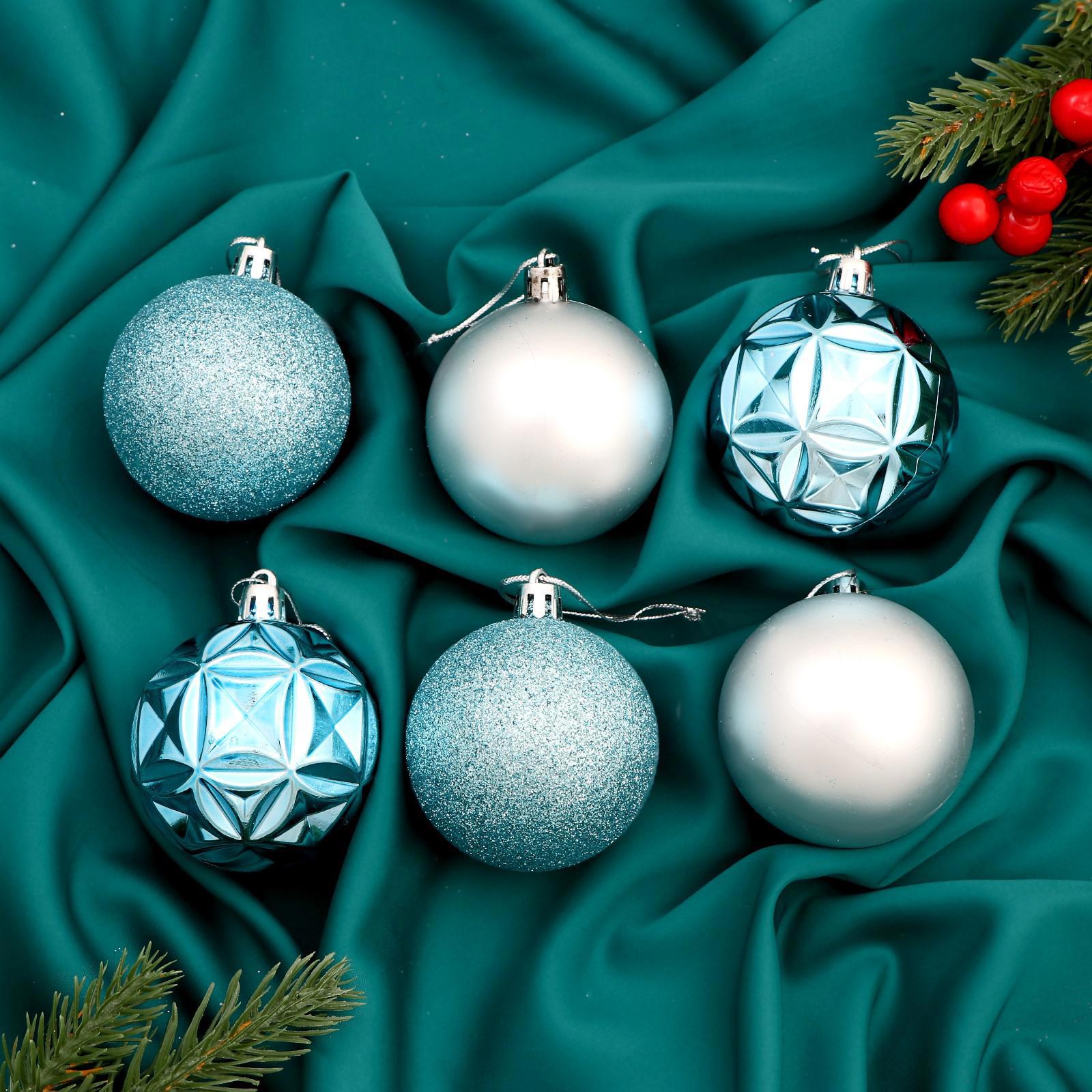 Изображение товара Набор елочных шаров Зимнее волшебство 6 см, 6 шт с блестками для украшения елки