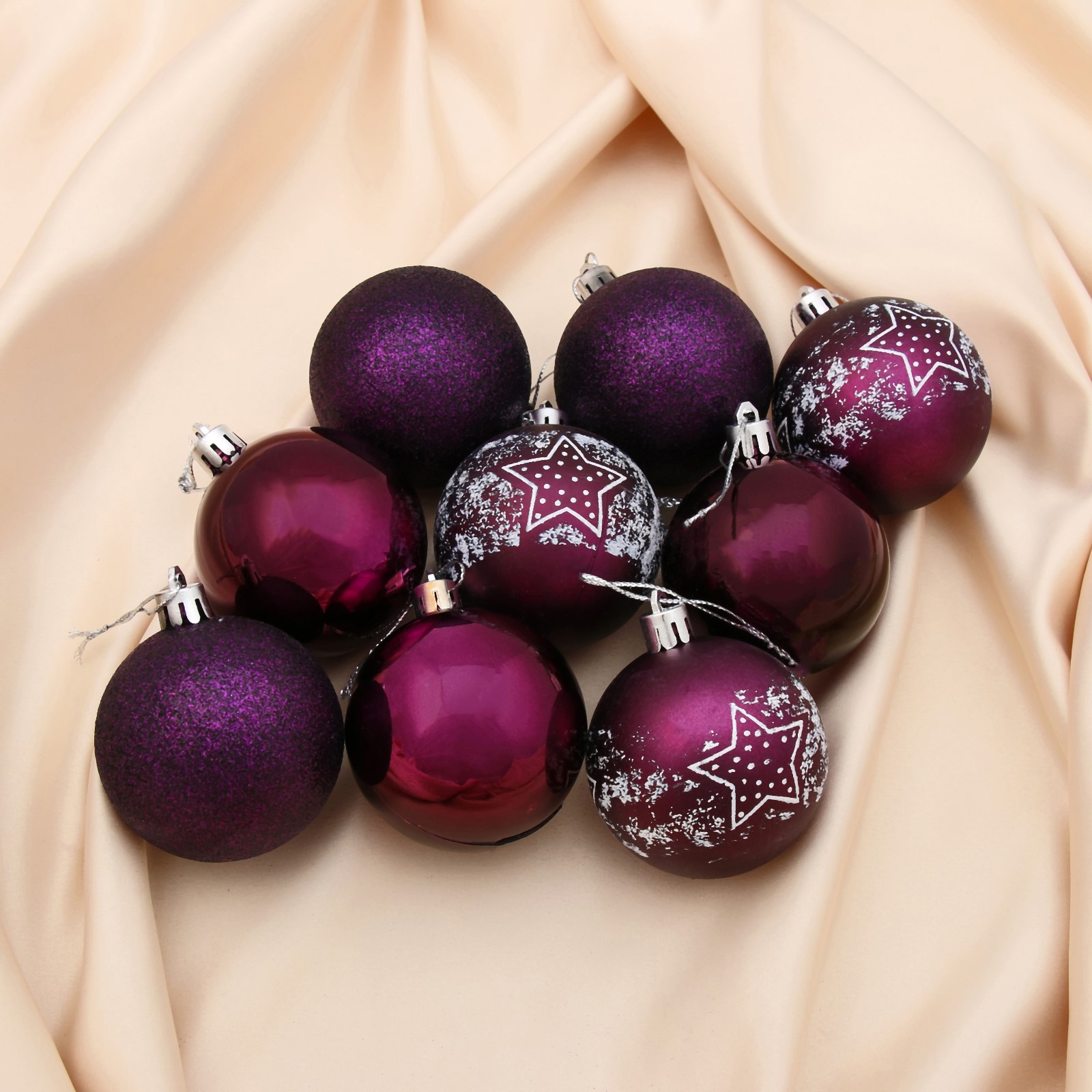 Изображение товара Набор елочных шаров Зимнее волшебство 4194795 Звёздочка 6 см пластик фиолетовый 9 шт