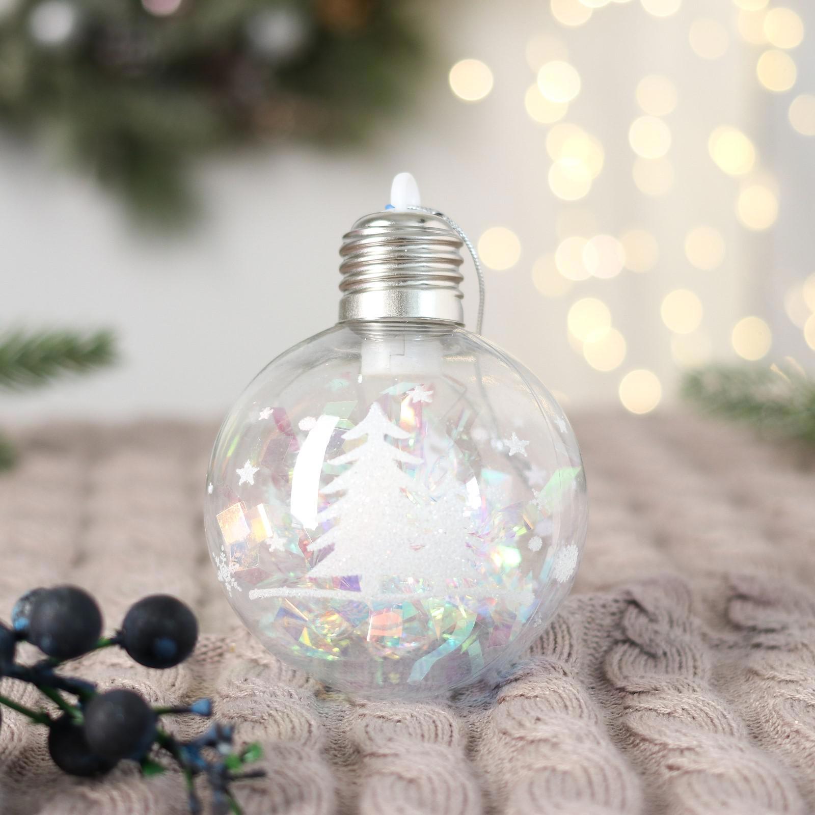 Изображение товара Ёлочный шар Зимнее волшебство Пора чудес, 8 см, прозрачный с подсветкой