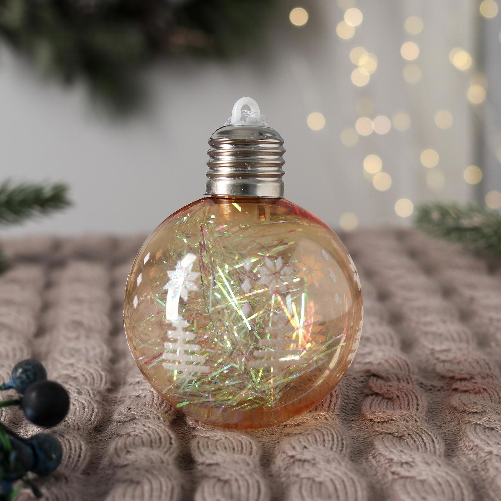 Изображение товара Елочный шар Зимнее волшебство Пора чудес 8 см с подсветкой пластиковый