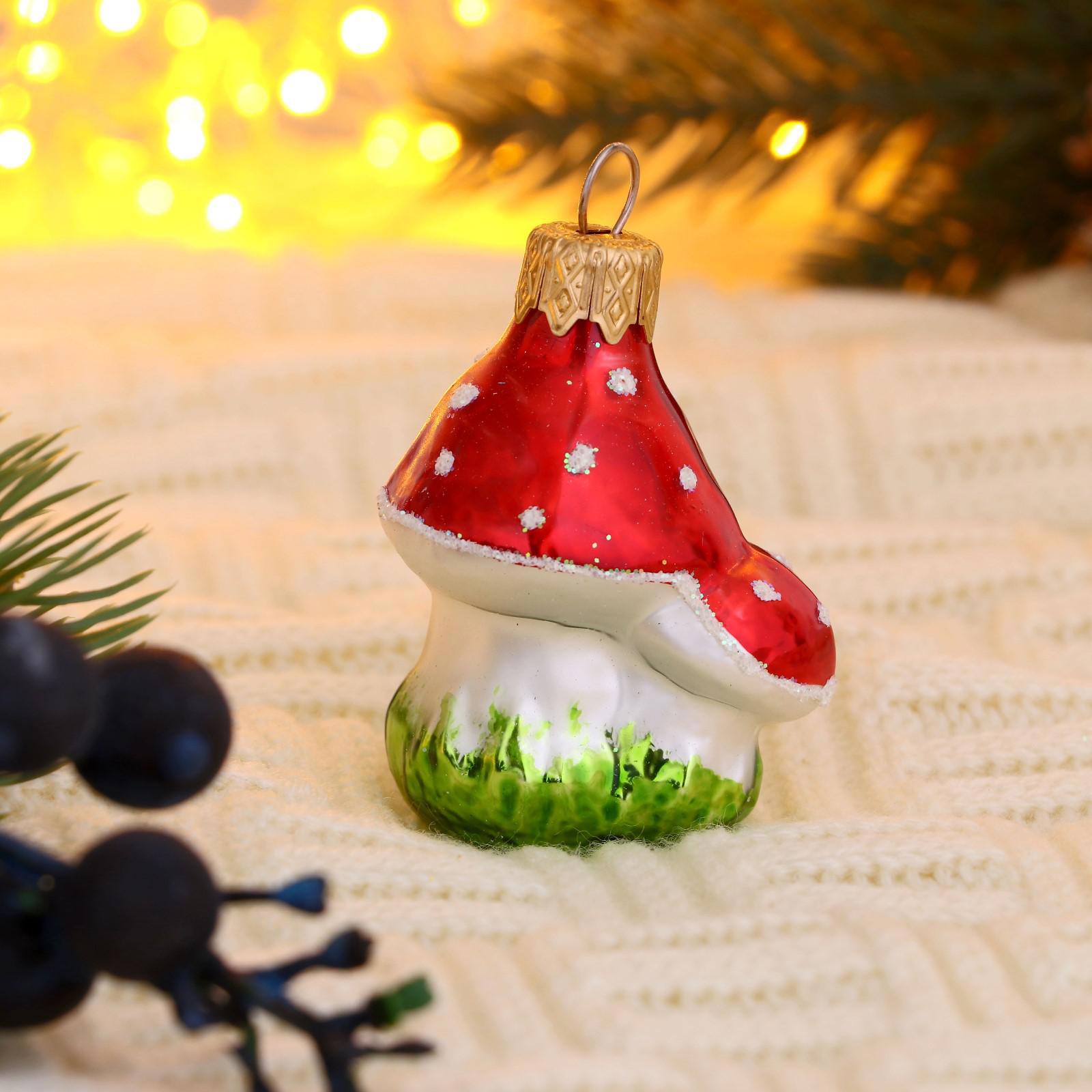 Изображение товара Елочная игрушка Грибочки Коломеев 6 см разноцветная ручная работа