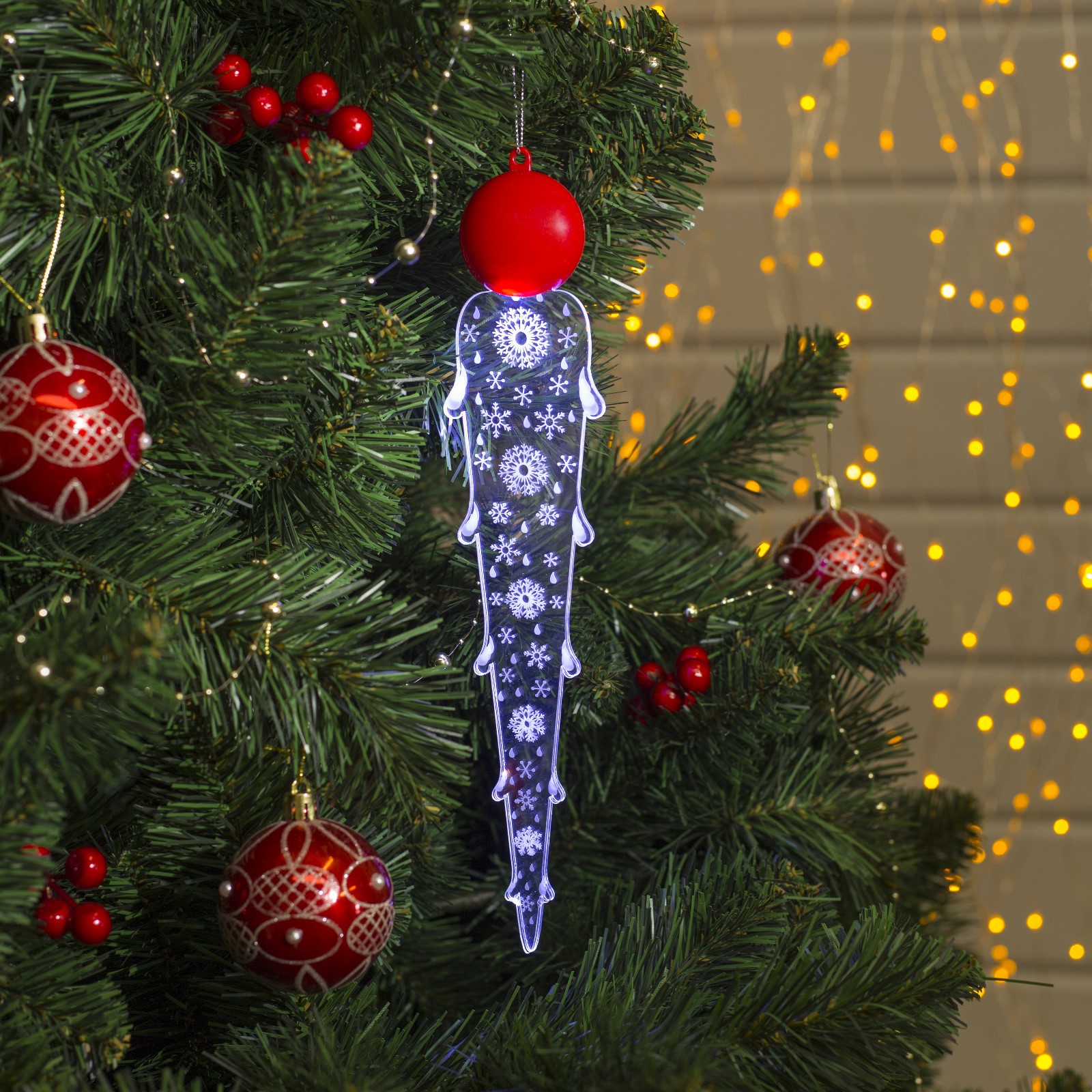 Изображение товара Елочная игрушка Сосулька со снежинками Luazon lighting 4364357 30 см х 3 см бесцветный/прозрачный