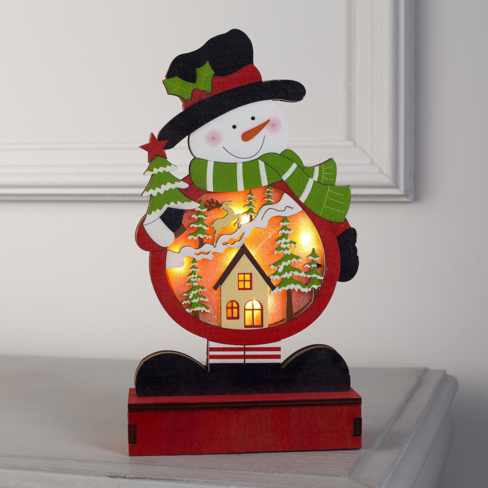 Изображение товара Светящаяся электрическая фигура снеговик 13х14х5 см с 5 лампочками для интерьера и праздников