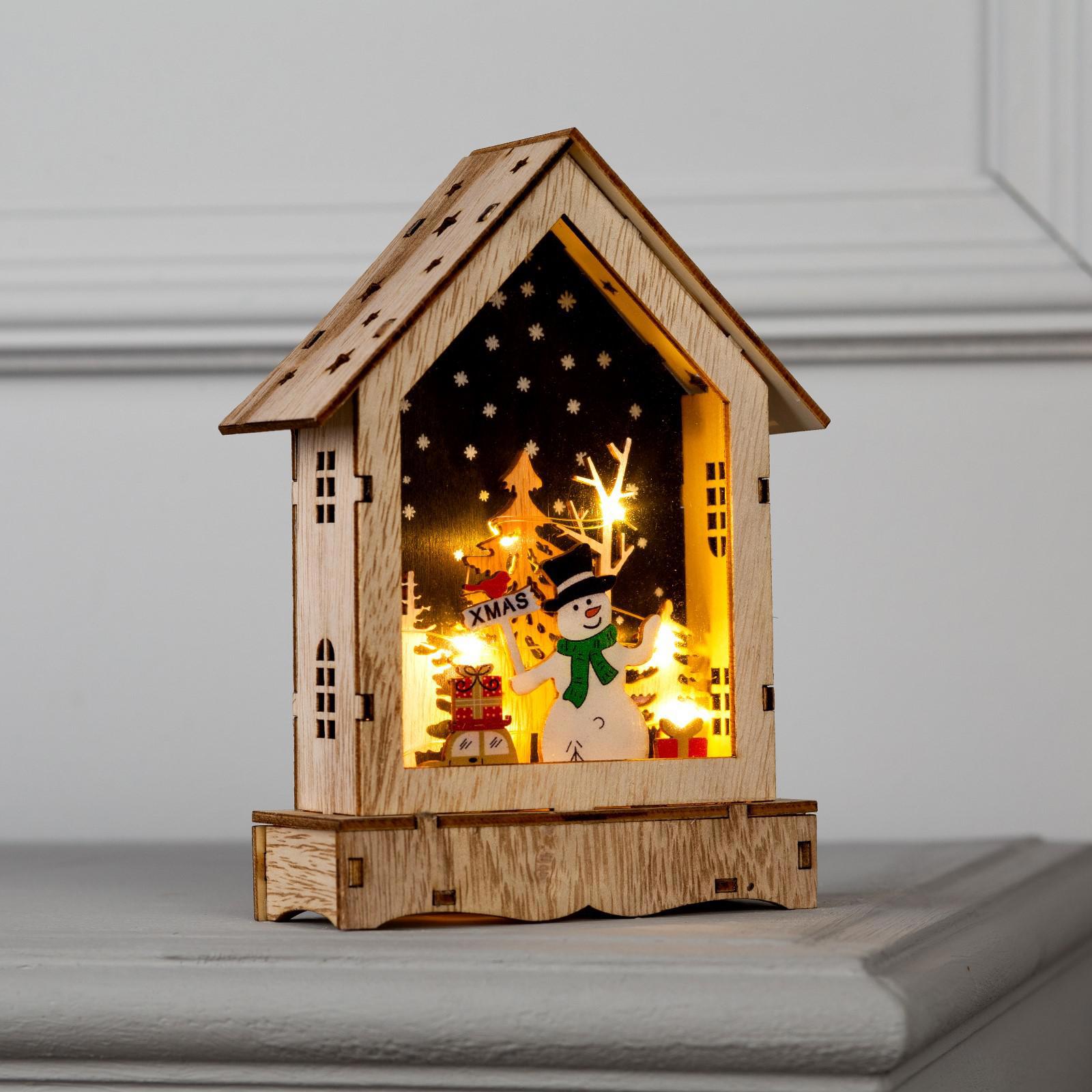 Изображение товара Светящаяся электрическая фигура Дом со снеговиком 6 ламп разноцветная для дома и праздников