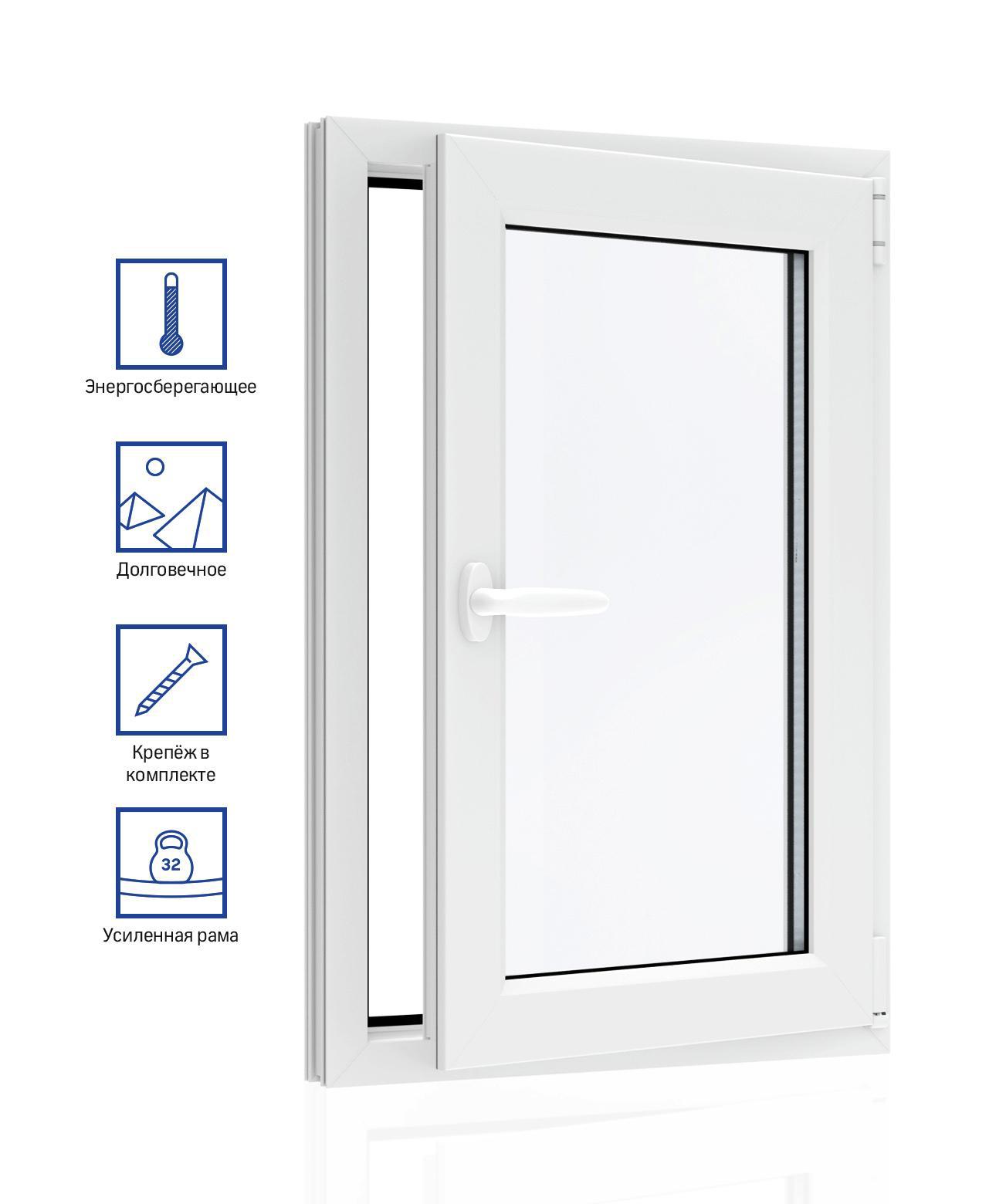 Изображение товара Пластиковое Окно ПВХ VEKA WHS 60 одностворчатое ширина 90 х высота 90 см поворотно-откидное с ручкой слева Rhapsody однокамерный стеклопакет