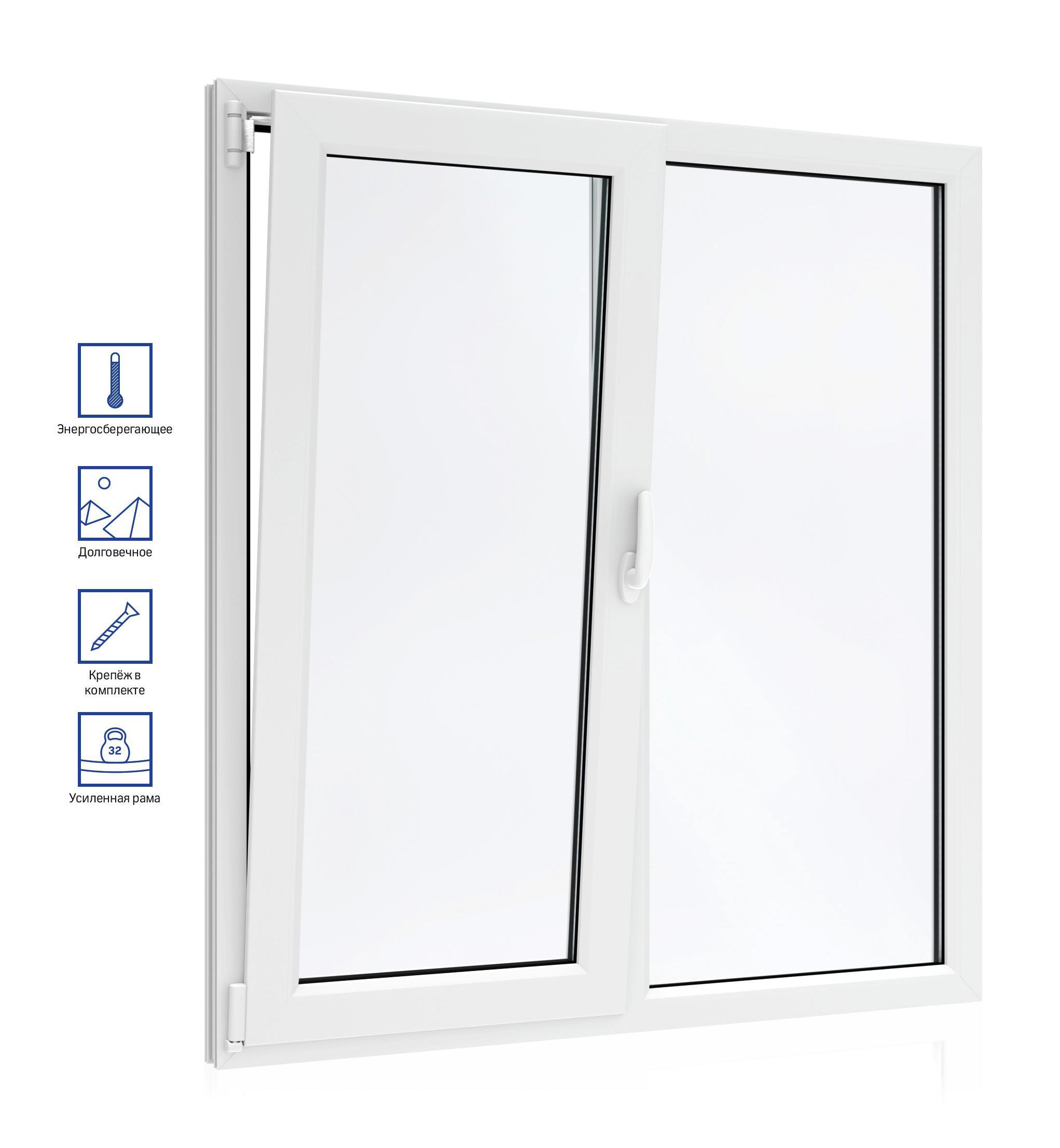 Изображение товара Пластиковое Окно ПВХ VEKA WHS 60 двухстворчатое ширина 150 х высота 140 см правое глухое левое поворотно откидное с ручкой однокамерный стеклопакет