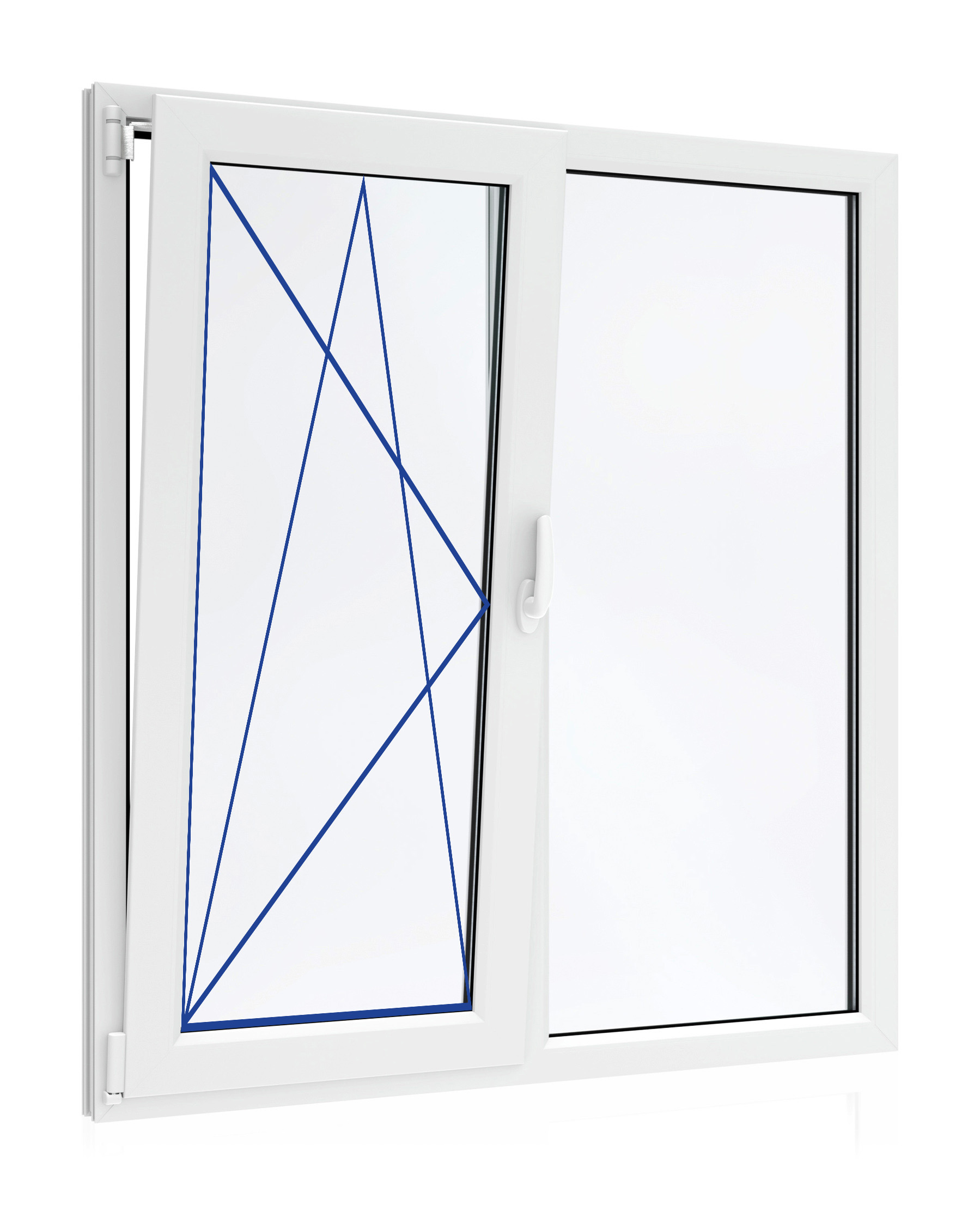 Изображение товара Пластиковое Окно ПВХ VEKA WHS 60 двухстворчатое ширина 160 х высота 110 см правое глухое левое поворотно откидное с ручкой однокамерный стеклопакет