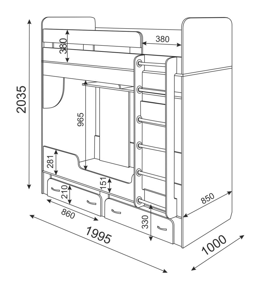 Изображение товара Кровать Риннэр Остин 199.50x203.50x100 см ЛДСП коричневая для детей