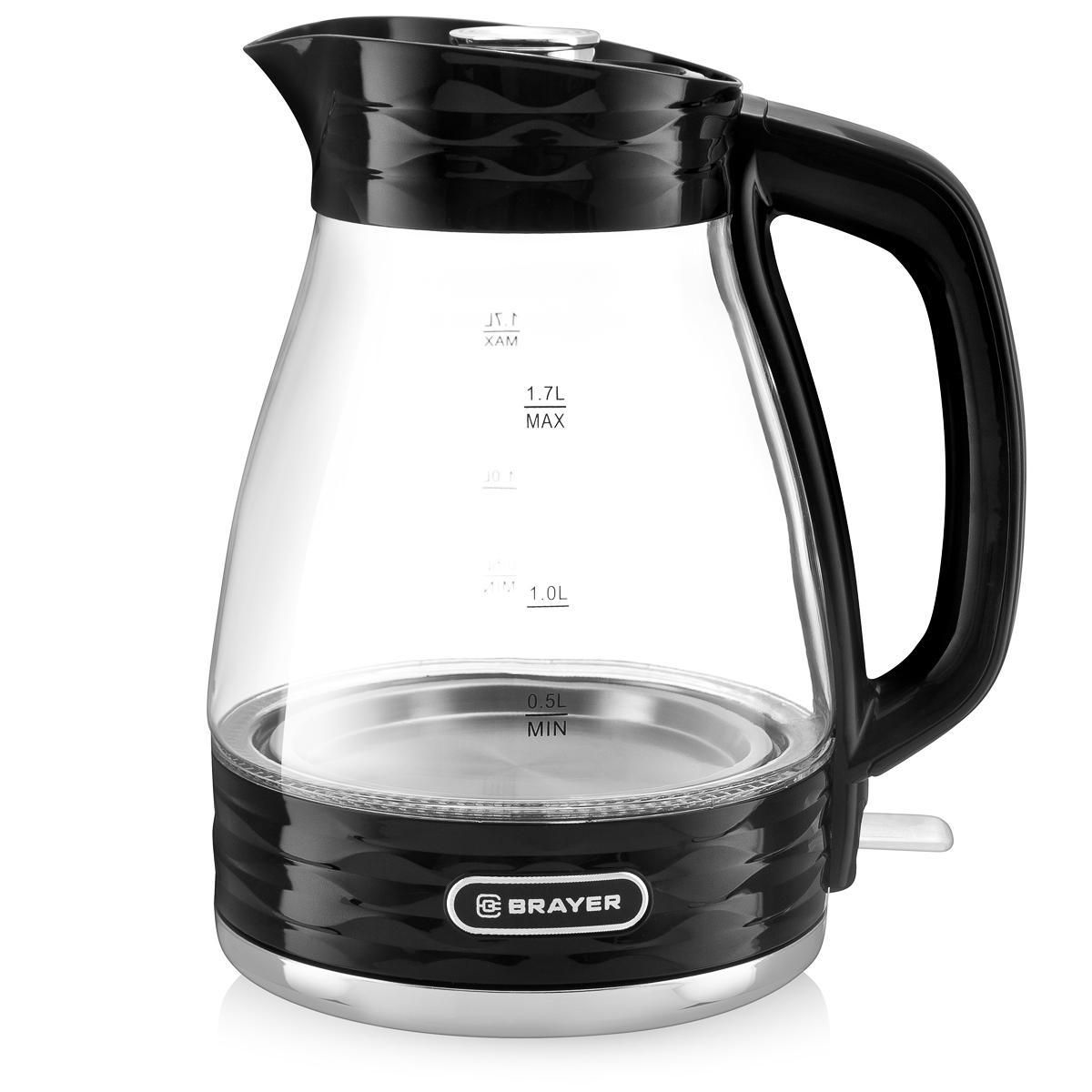 Изображение товара Электрический чайник BRAYER BR1029BK 1 7 л стекло черный с подсветкой