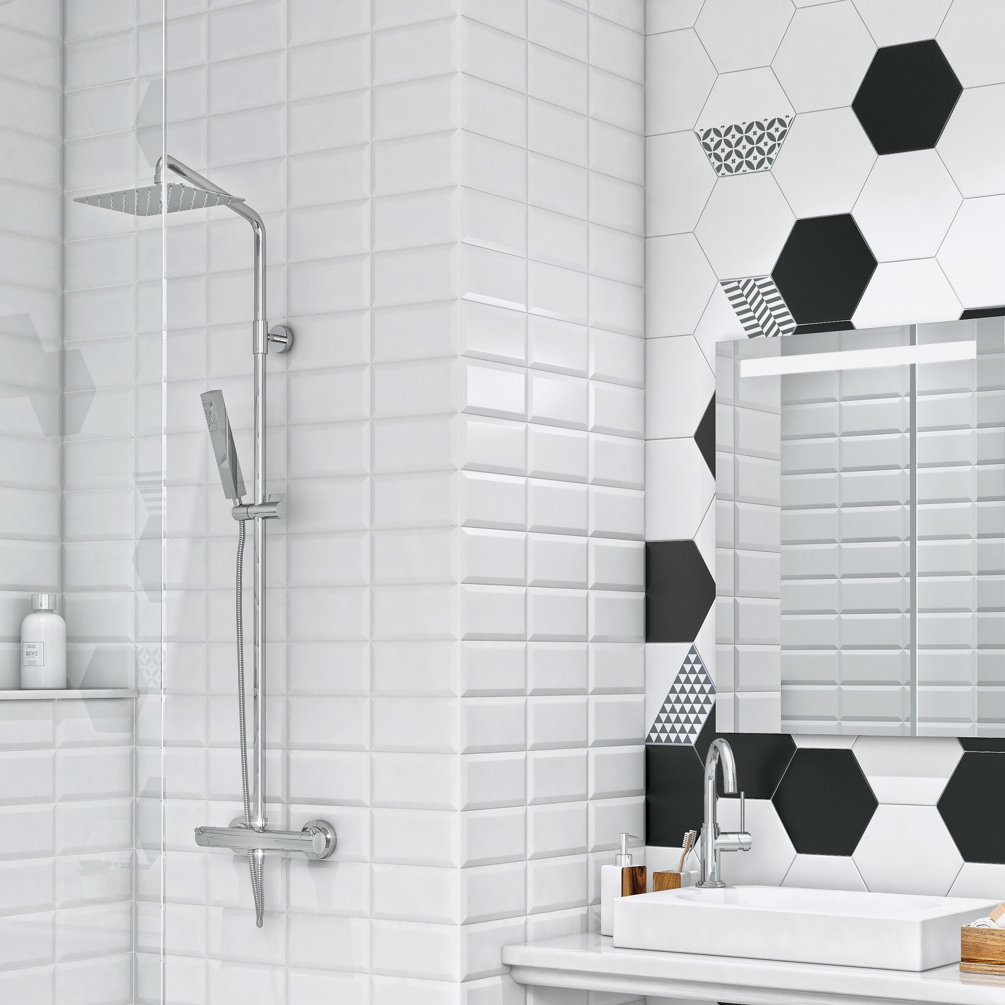 Изображение товара Плитка настенная Kerama Marazzi Карнавал в Венеции 20x9.9 см белая для ванной и кухни