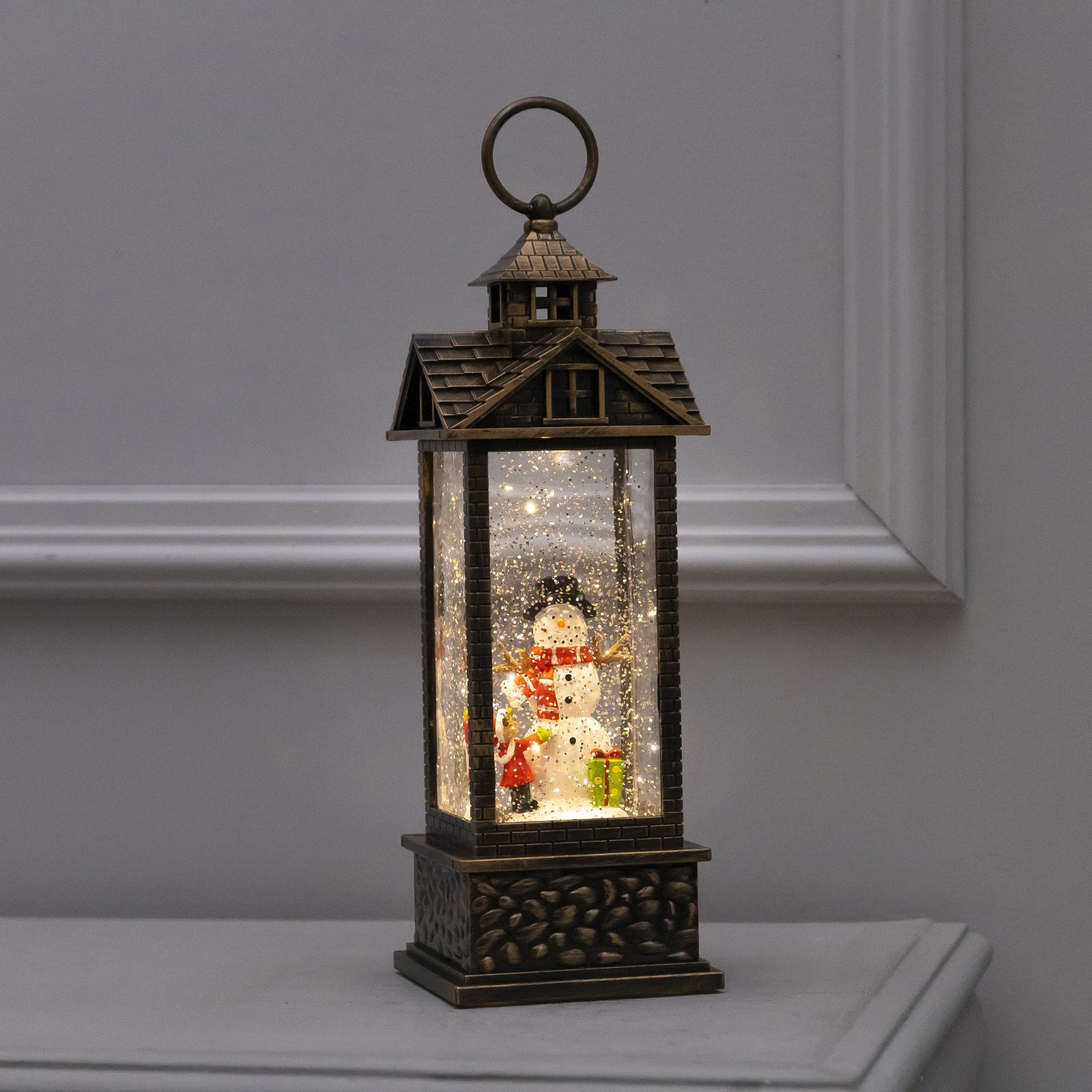 Изображение товара Светящаяся электрическая фигура Фонарь со снеговиком 10x30 см