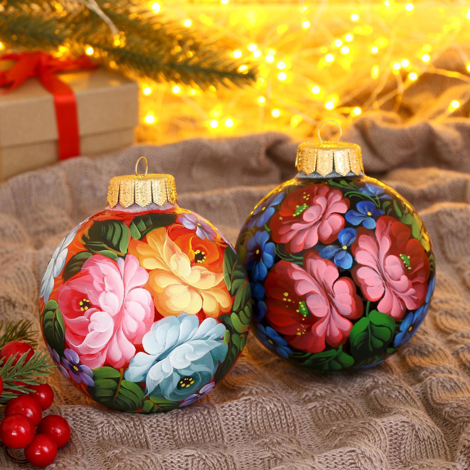 Изображение товара Набор елочных шаров Ферма радости 5182803 10 см стекло разноцветный 4 шт