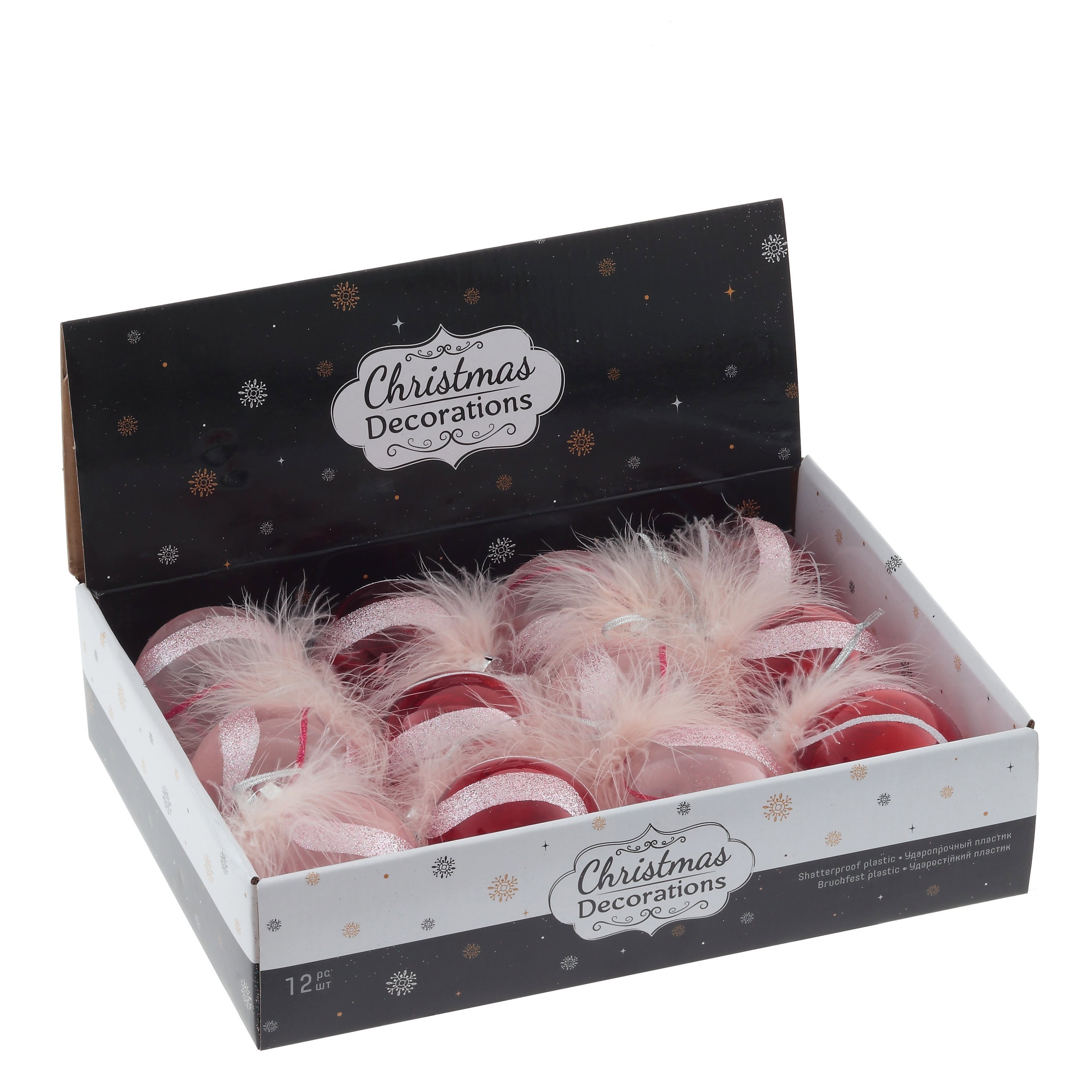 Изображение товара Набор елочных шаров 763947 Шар 8 см пластик розовый 12 шт