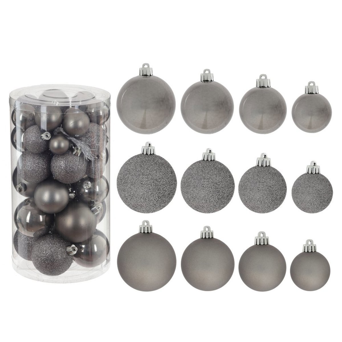 Изображение товара Набор елочных шаров 40 шт пластиковых серых с глиттером диаметр 6 см
