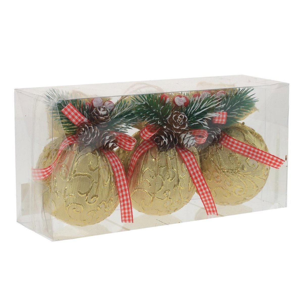 Изображение товара Набор елочных шаров 762030 Шар 7.5 см пластик жёлтый/золотой 3 шт