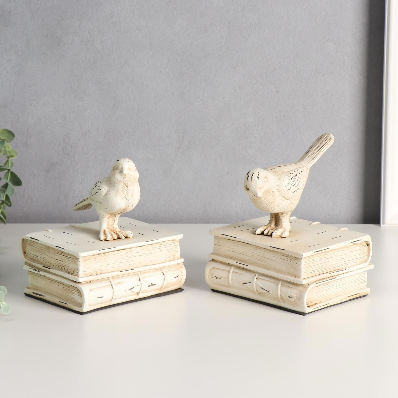 Изображение товара Держатели для книг "Белые птицы на книгах" набор 2 шт 15.5x12.5x10 см