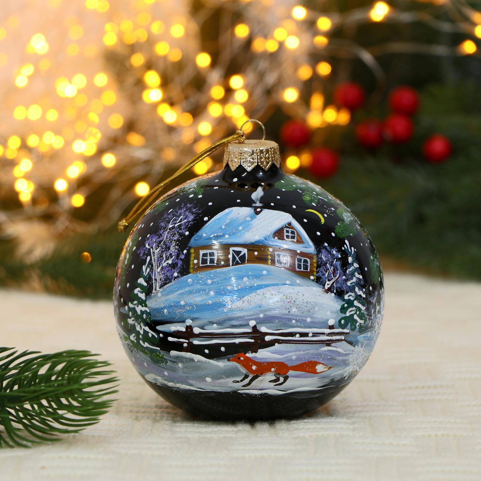 Изображение товара Ёлочный шар EVIS 5227263 Девица в лесу 10 см стекло синий новогодний декор