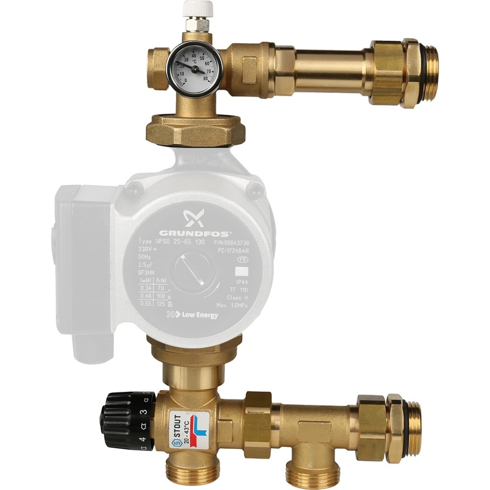 Изображение товара Насосно-смесительный узел Stout с термостатом без насоса 3/4 дюйма Италия