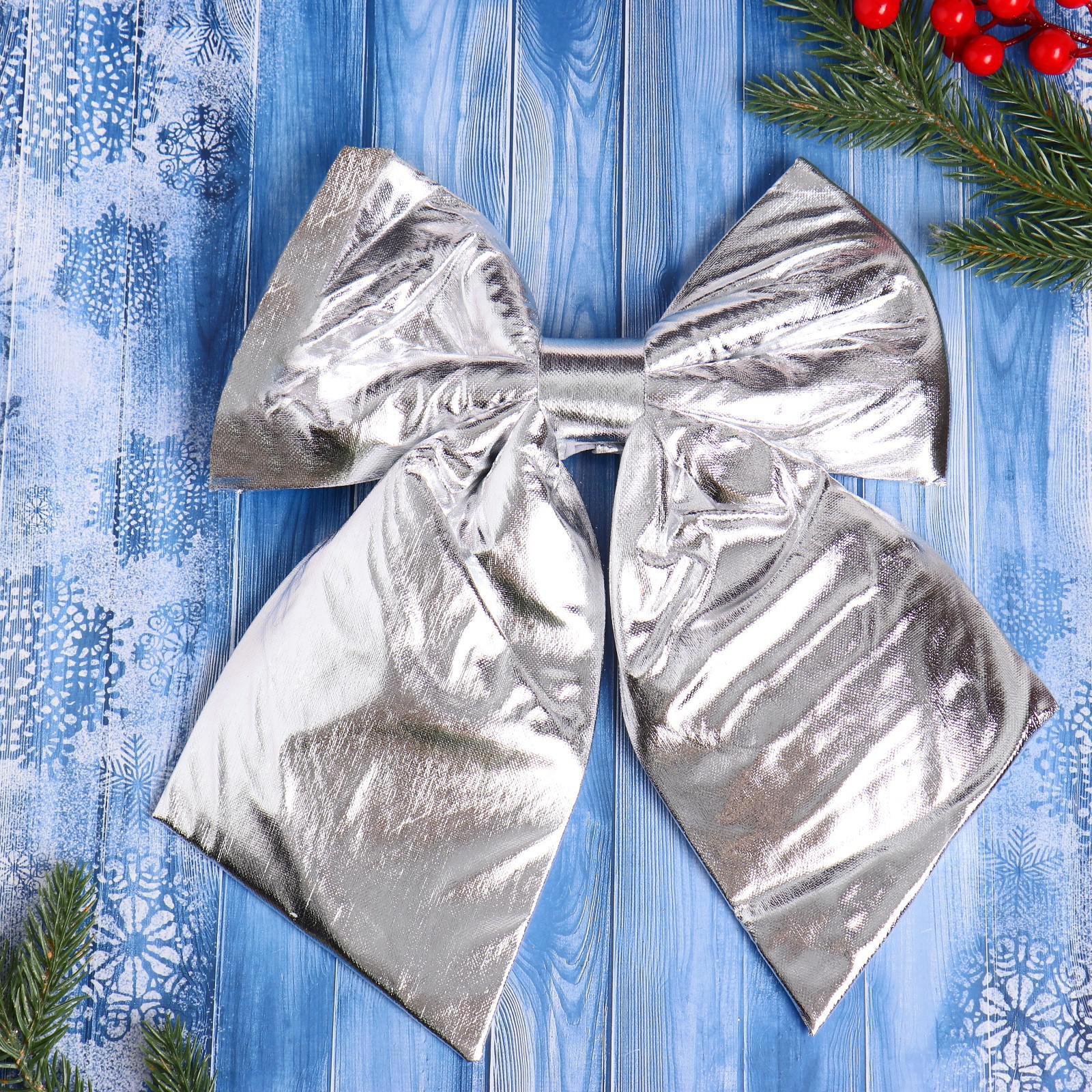 Изображение товара Новогоднее украшение Бант лоск цвет серебристый 24х26 см
